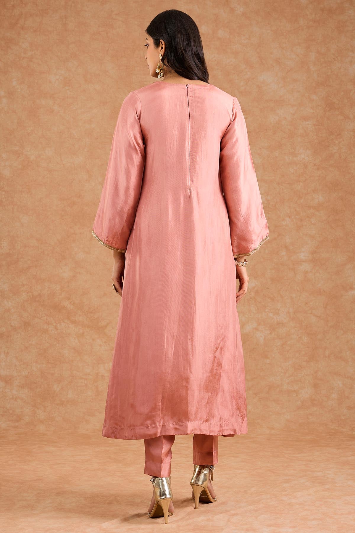Dull Peach Opara Silk Kurta Set