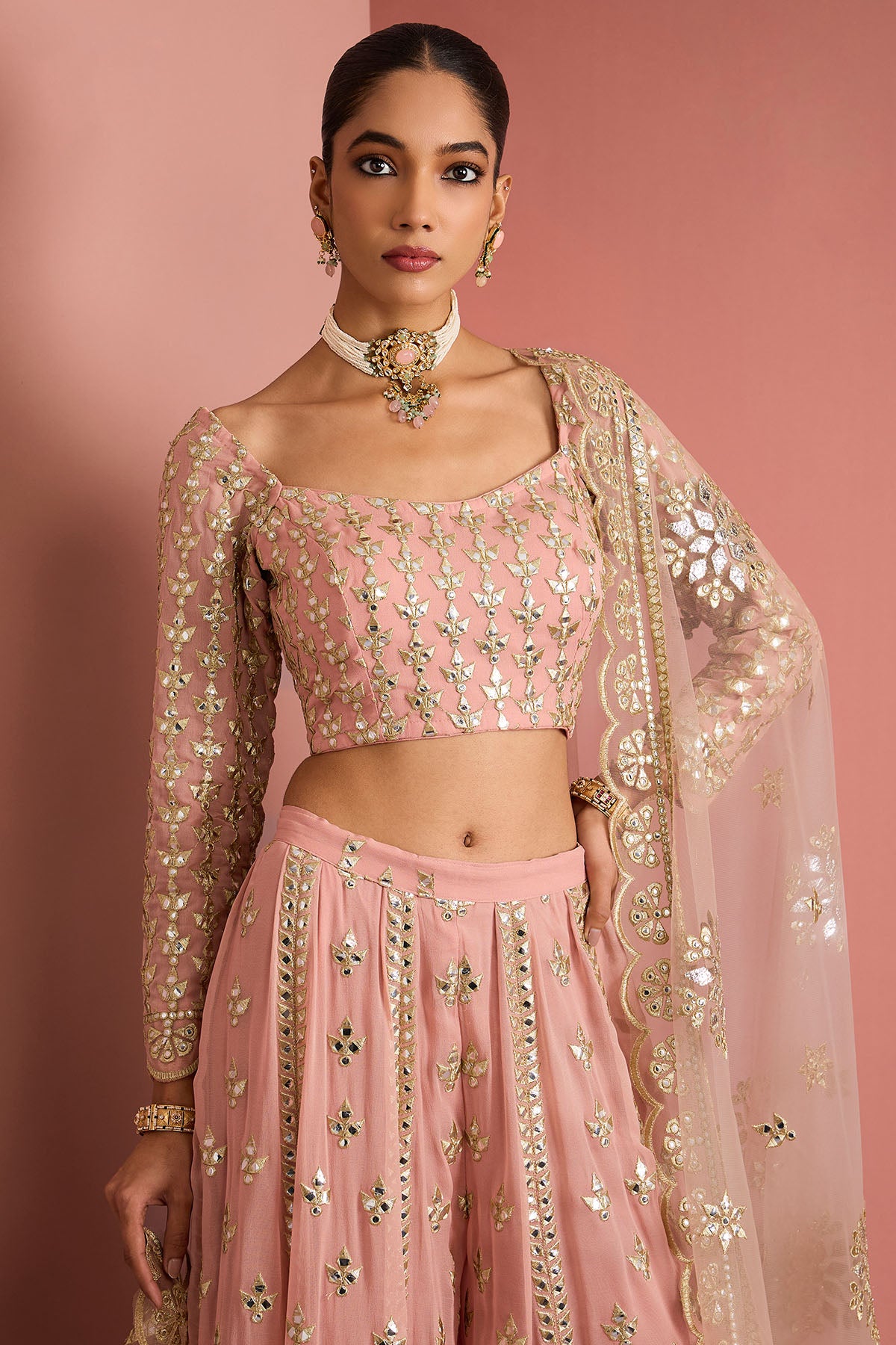 Dull Pink Gota Work Lehenga Set
