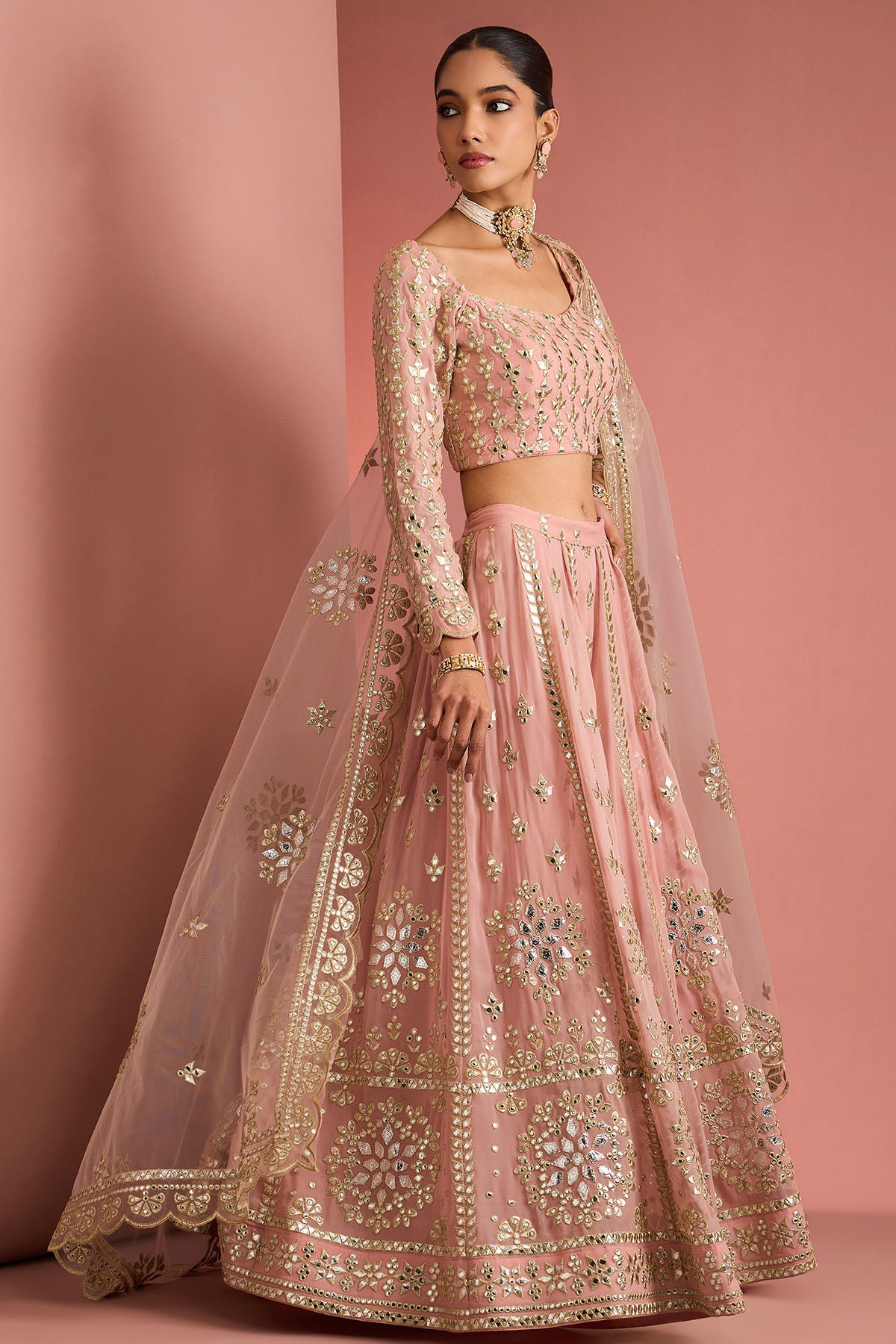 Dull Pink Gota Work Lehenga Set