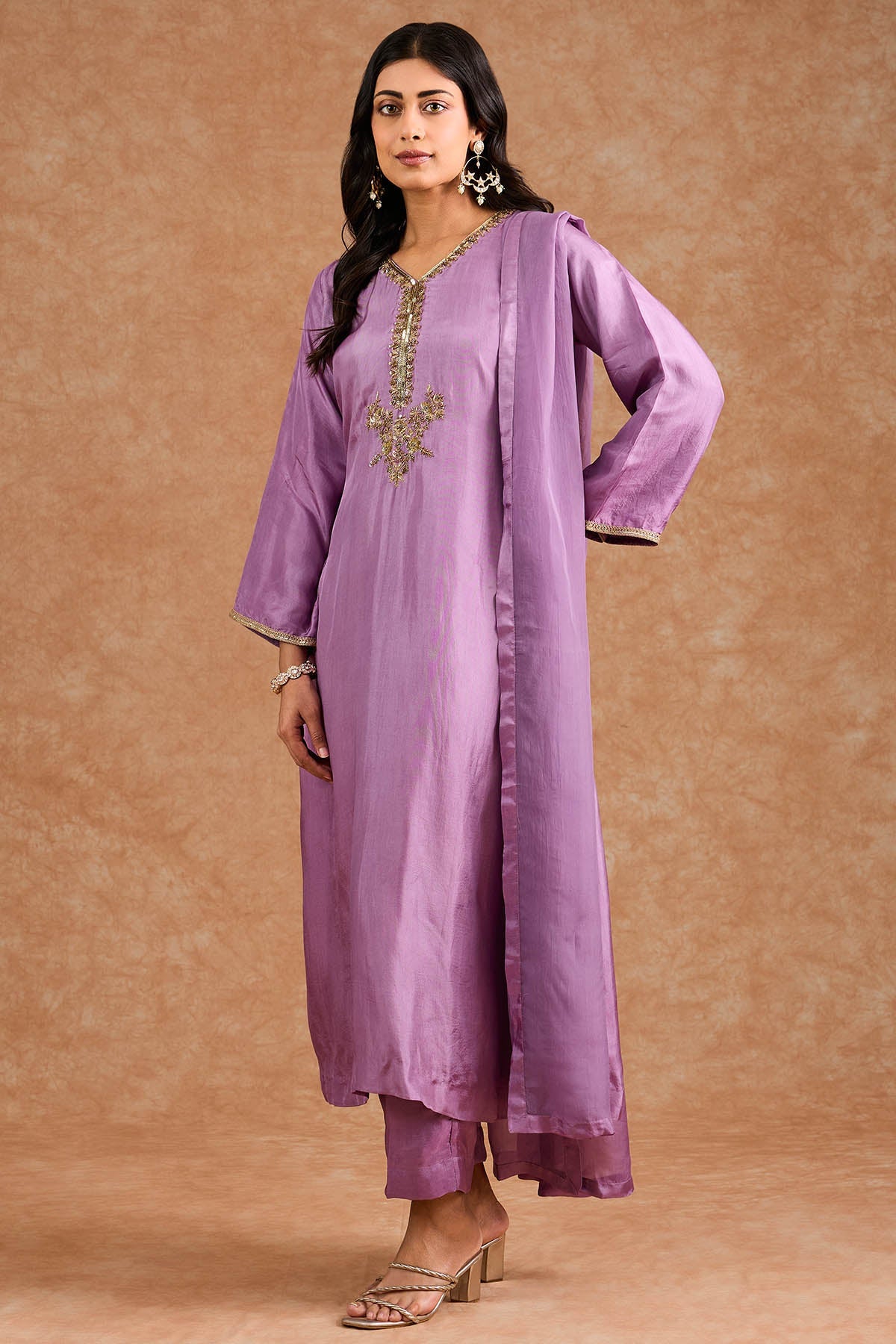 Buy Dullpurple Opara Silk Kurta Set for women by Milu Madan online available at scrollnshops
