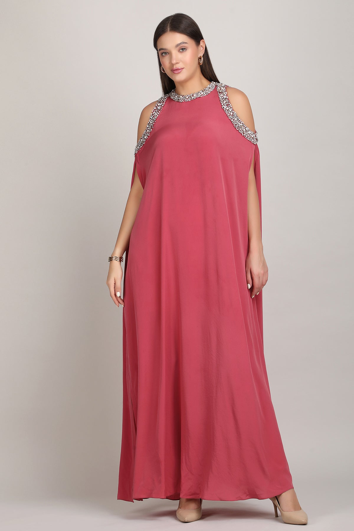 Buy Dusky Rose Embroidered Kaftan for women by Mandira Wirk online available at scrollnshops