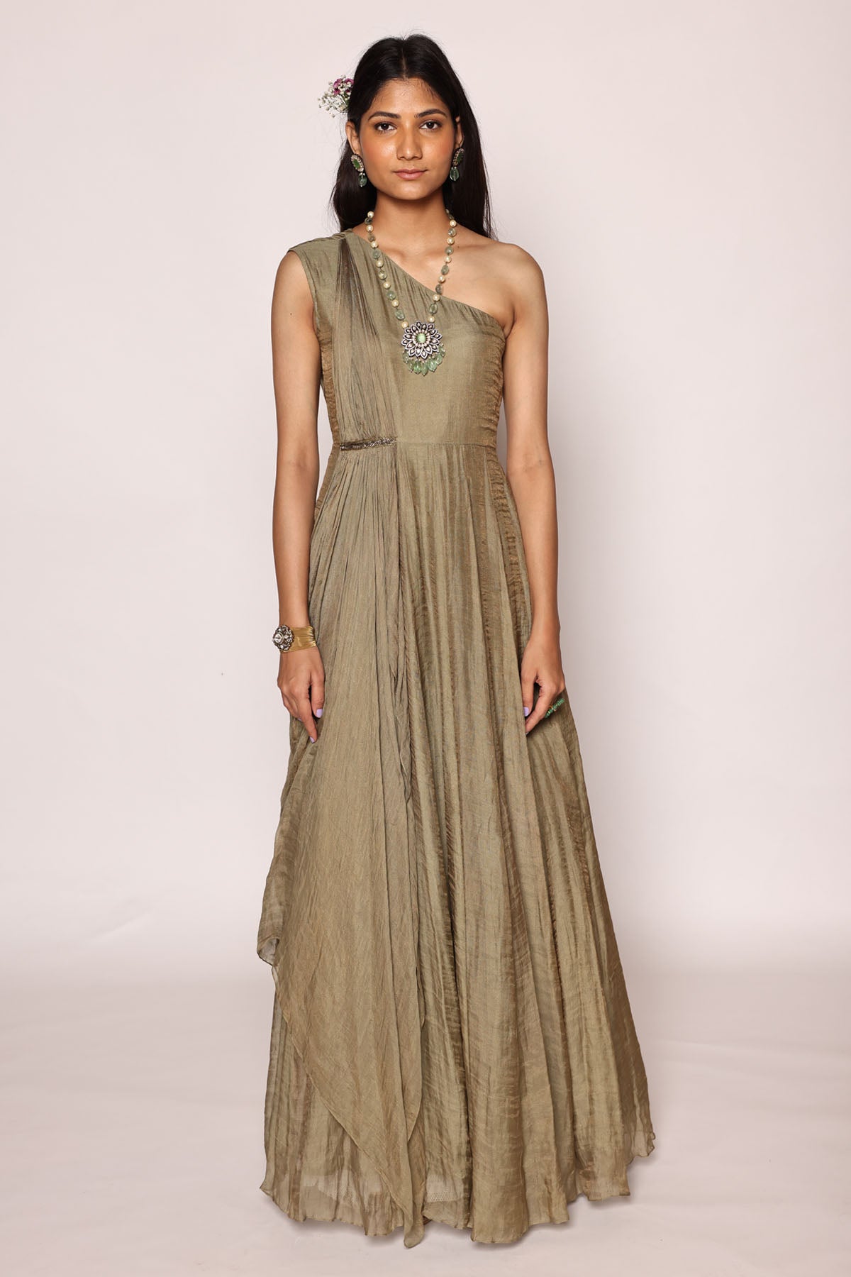 Dusty Green One Shoulder Dress