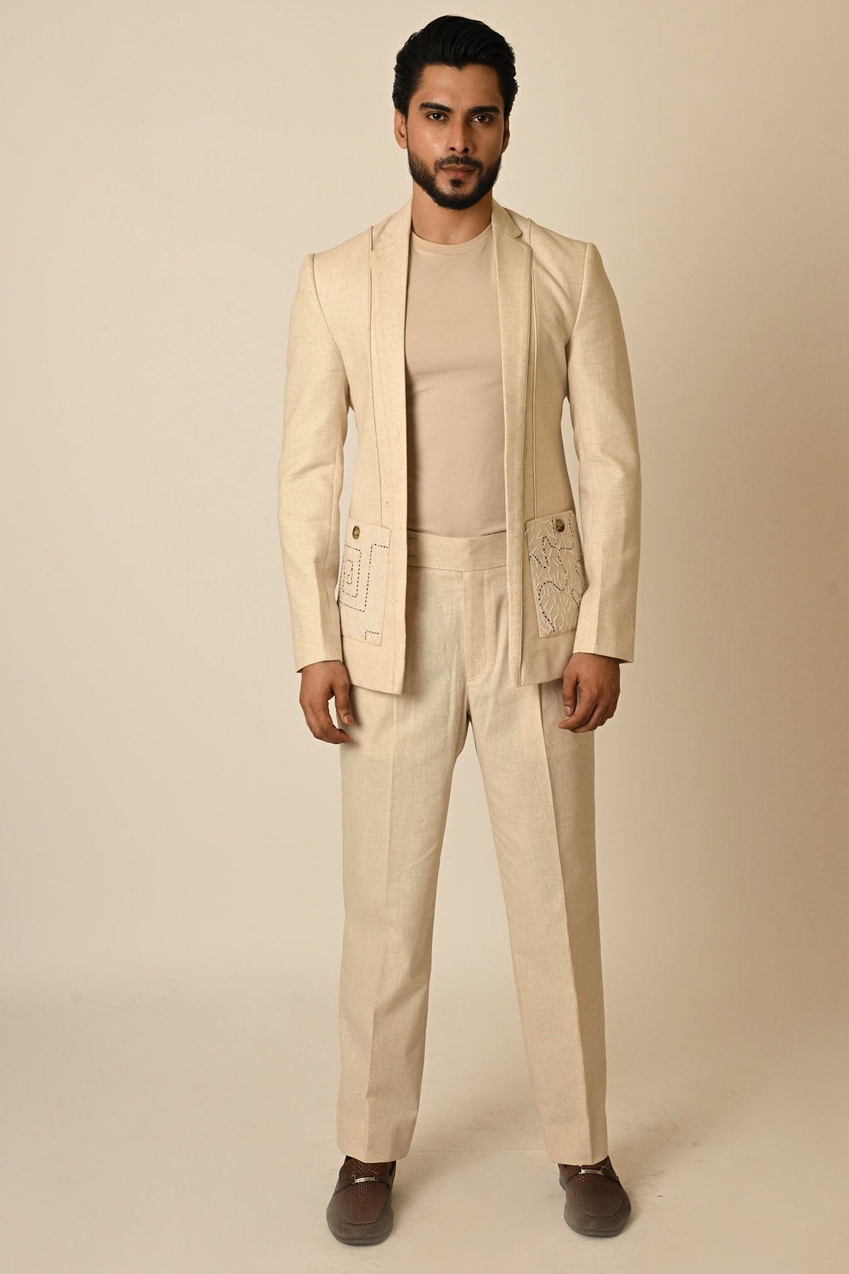 Dusty Beige Pure Linen Blazer