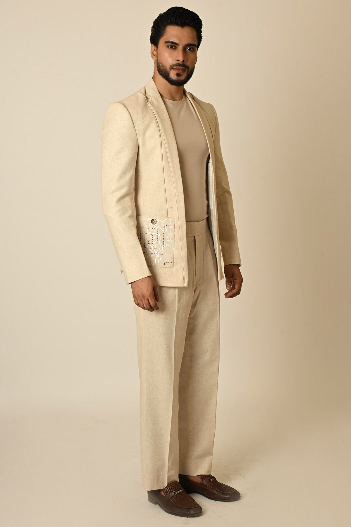 Dusty Beige Pure Linen Blazer