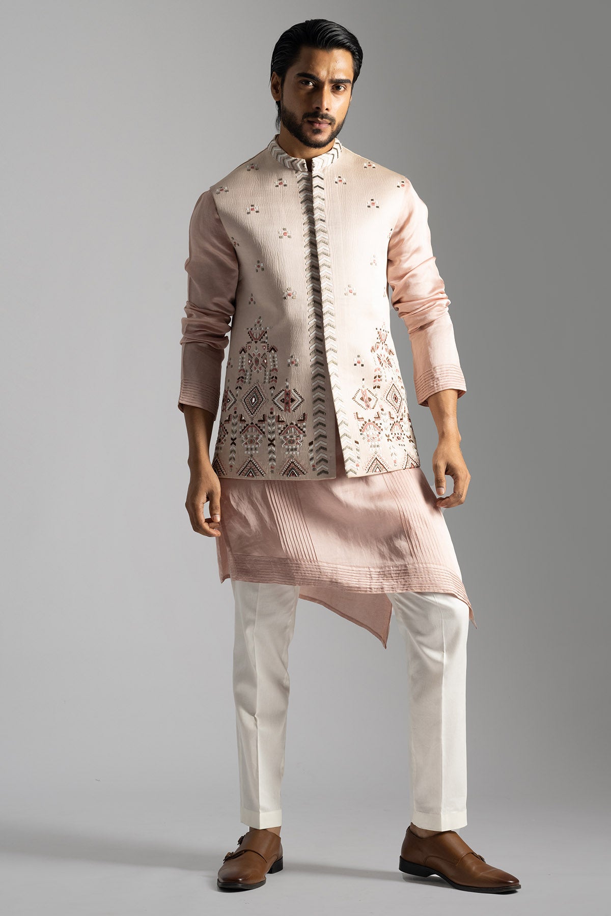 Buy Dusty Pink Geometric Kurta Set for men by Paarsh Atelier online available at scrollnshops