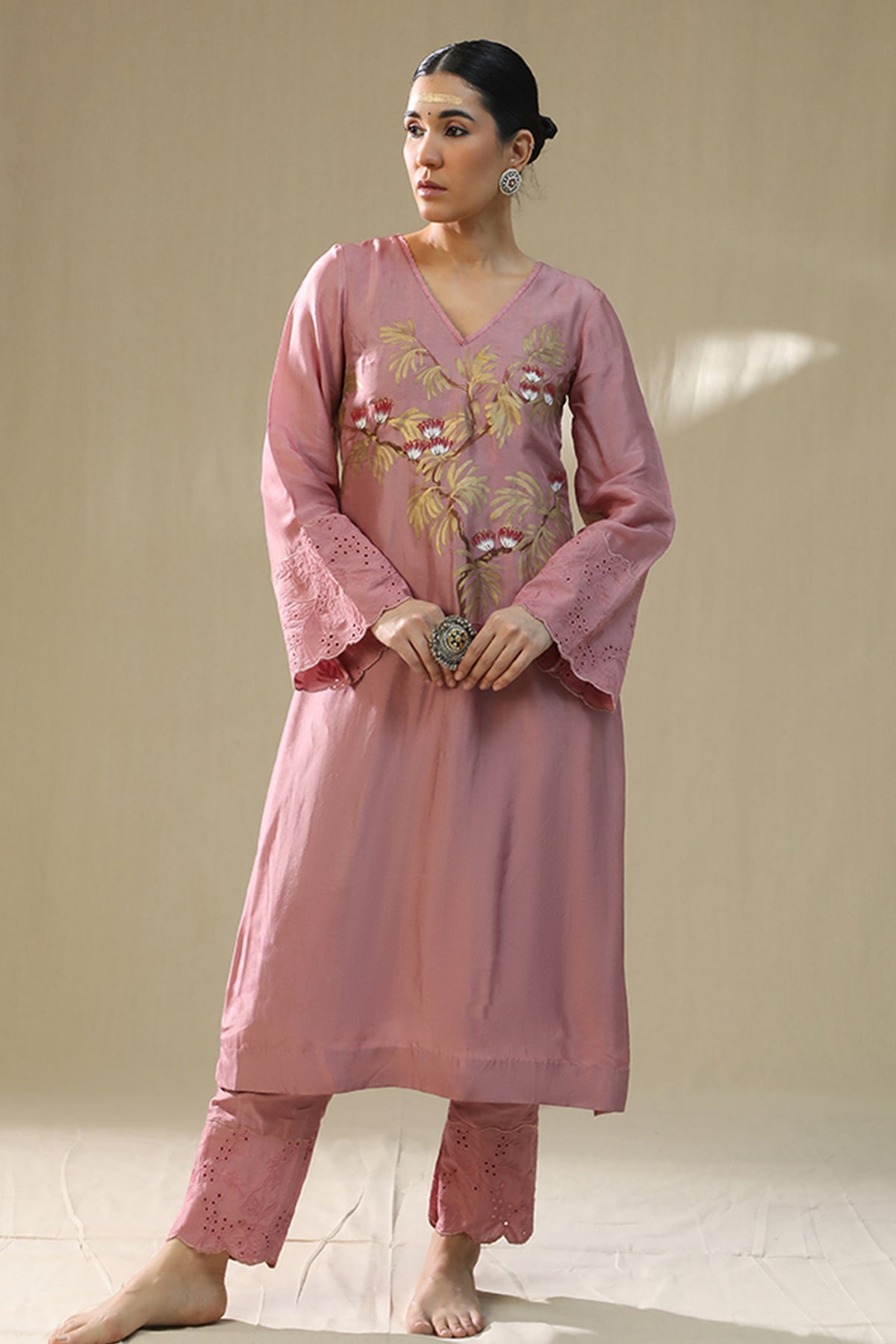 Dusty Pink Handpainted Kurta Set