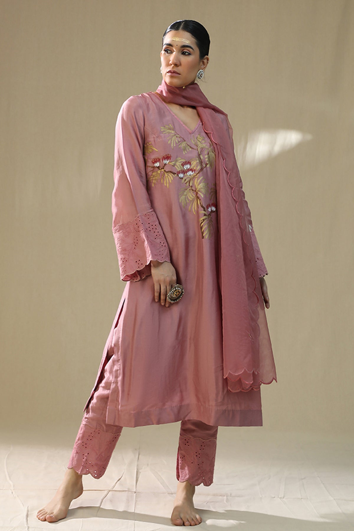 Buy Dusty Pink Handpainted Kurta Set by Arpita Sulakshana for women online at ScrollnShops