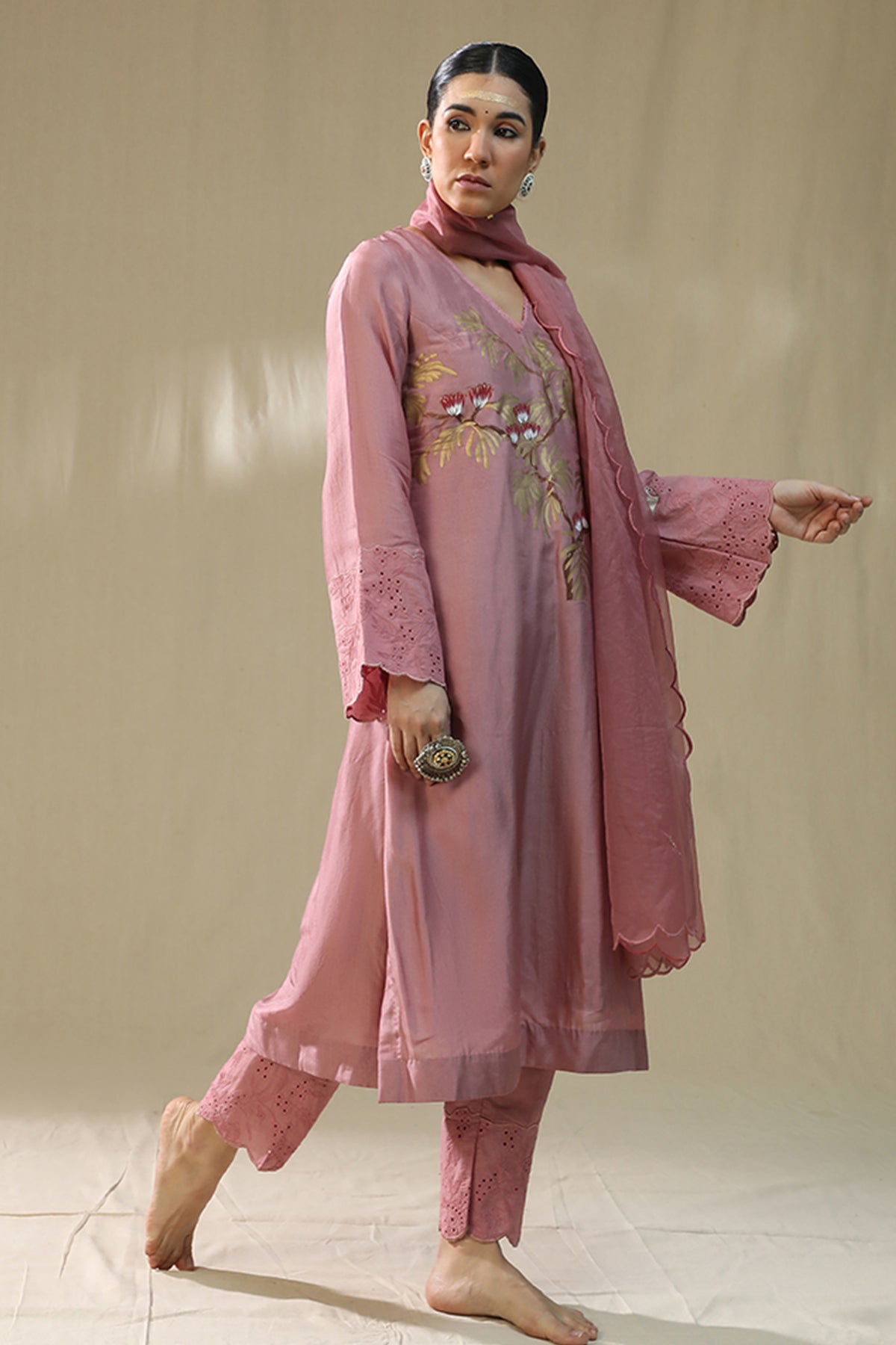 Dusty Pink Handpainted Kurta Set