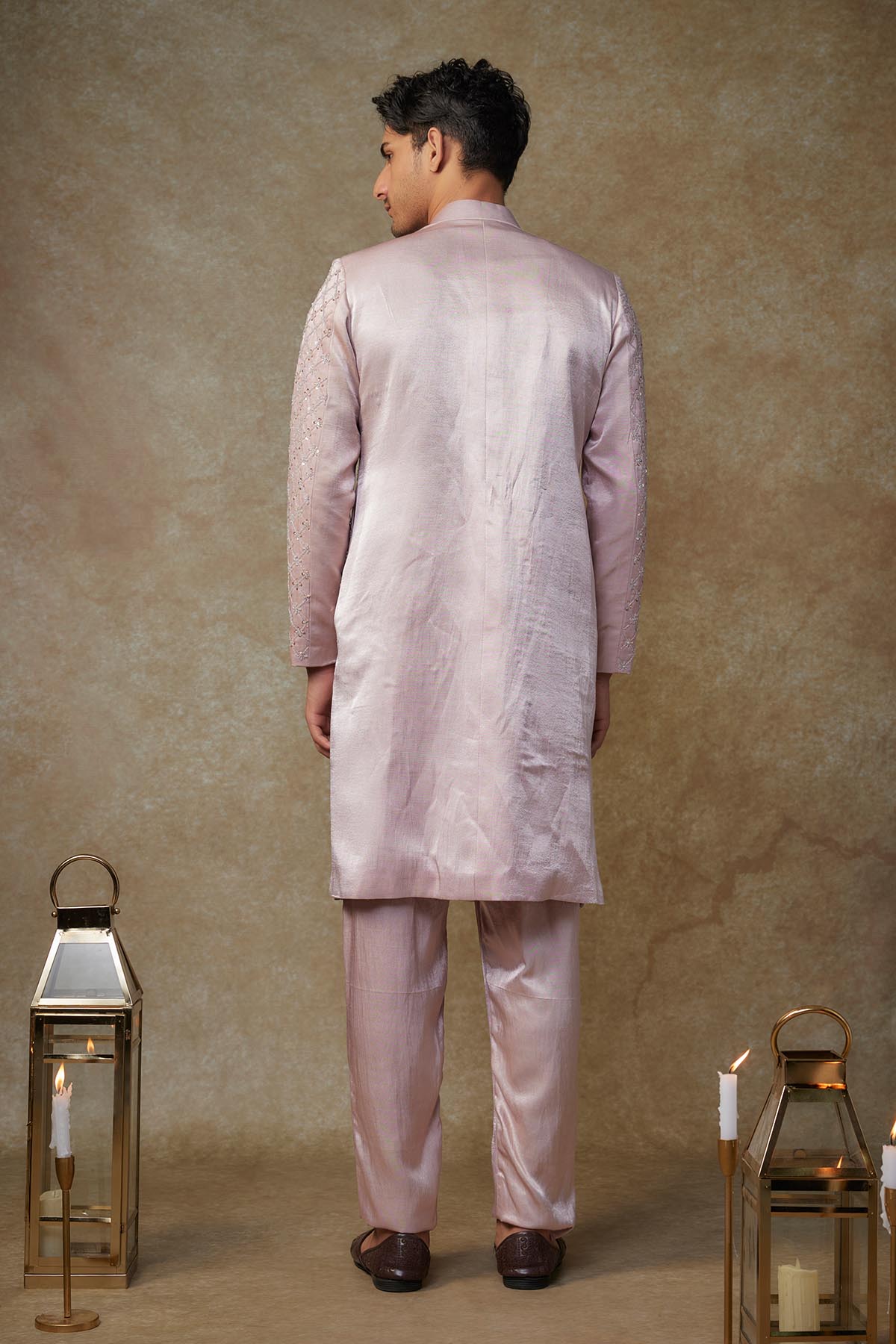 Dusty Pink Mashroo Sherwani Set