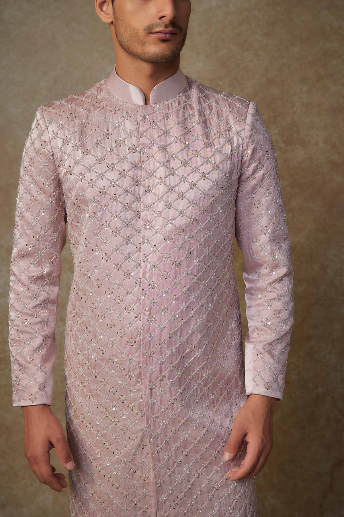 Dusty Pink Mashroo Sherwani Set