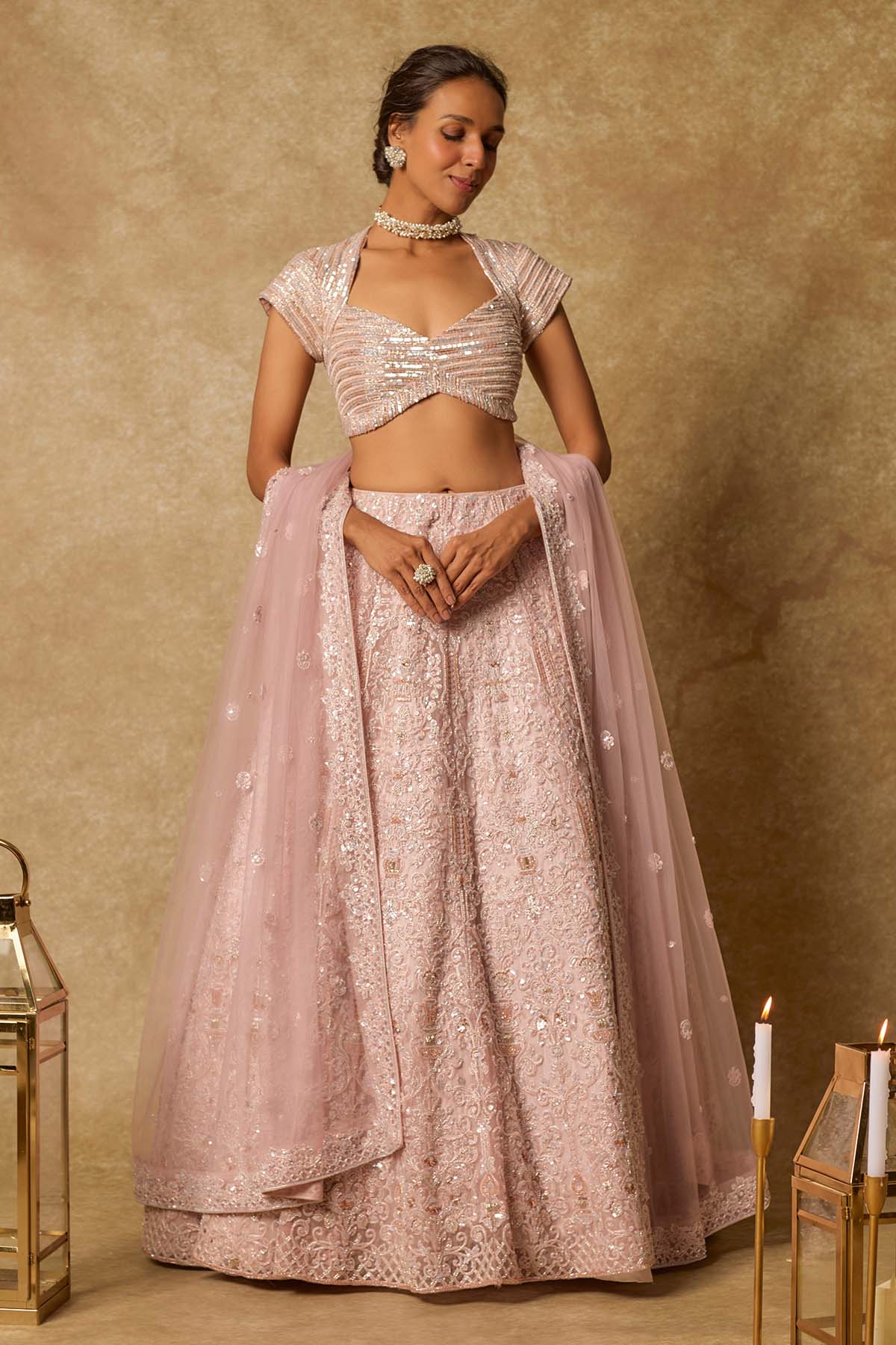 Dusty Pink Sequins Lehenga Set