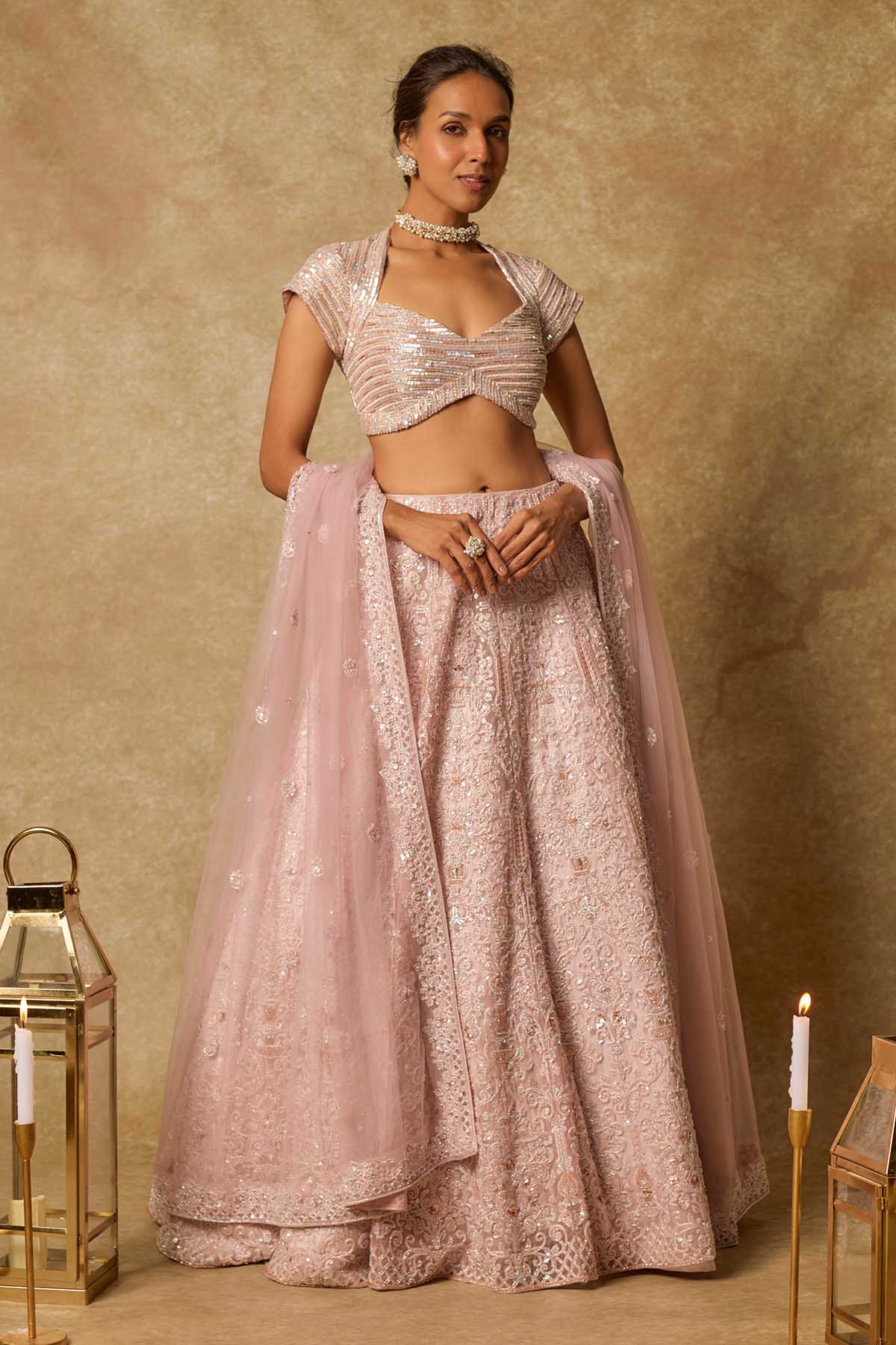 Buy Dusty Pink Sequins Lehenga Set by Masumi Mewawalla for women online at ScrollnShops