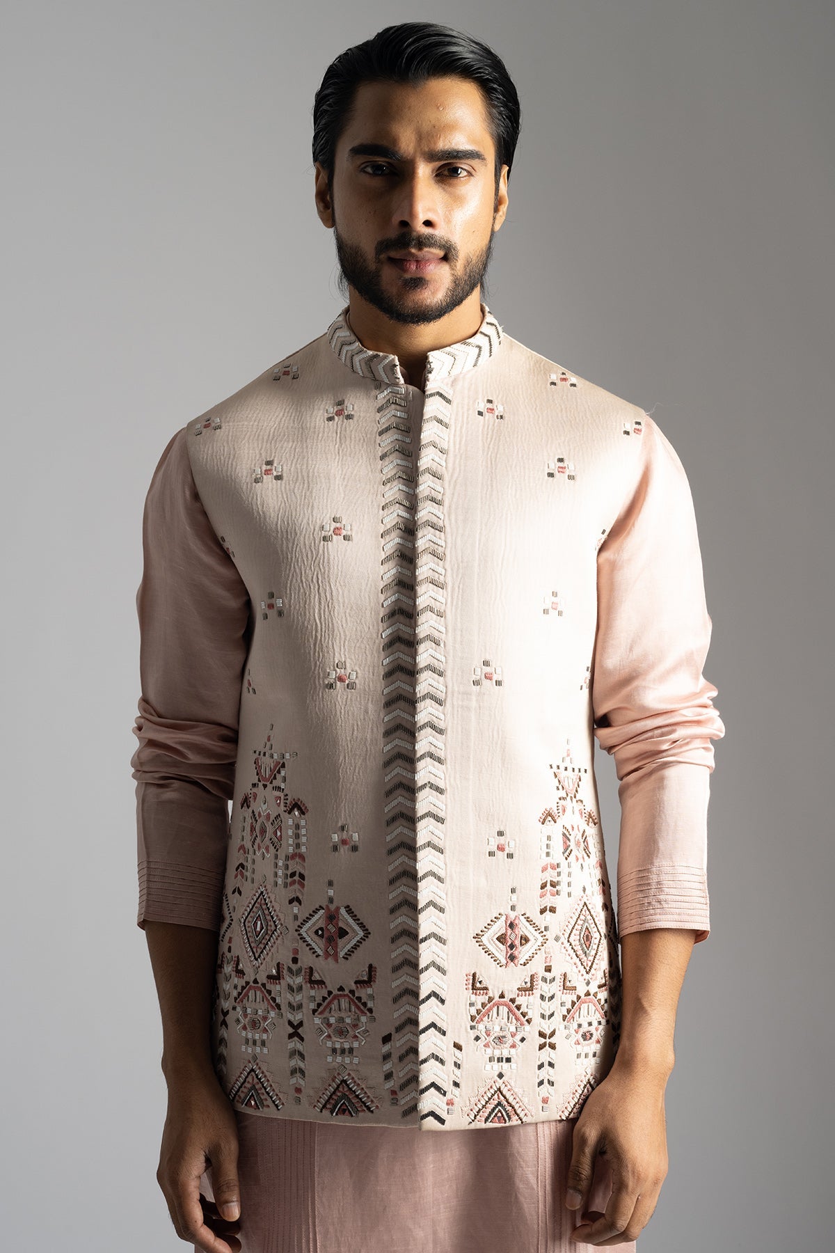 Buy Dusty Pink Thread Bundi Jacket for men by Paarsh Atelier online available at scrollnshops