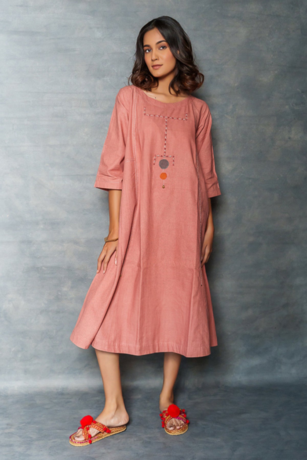 Buy Dusty Pink Thread Work Dress by Thread Game for women online at ScrollnShops