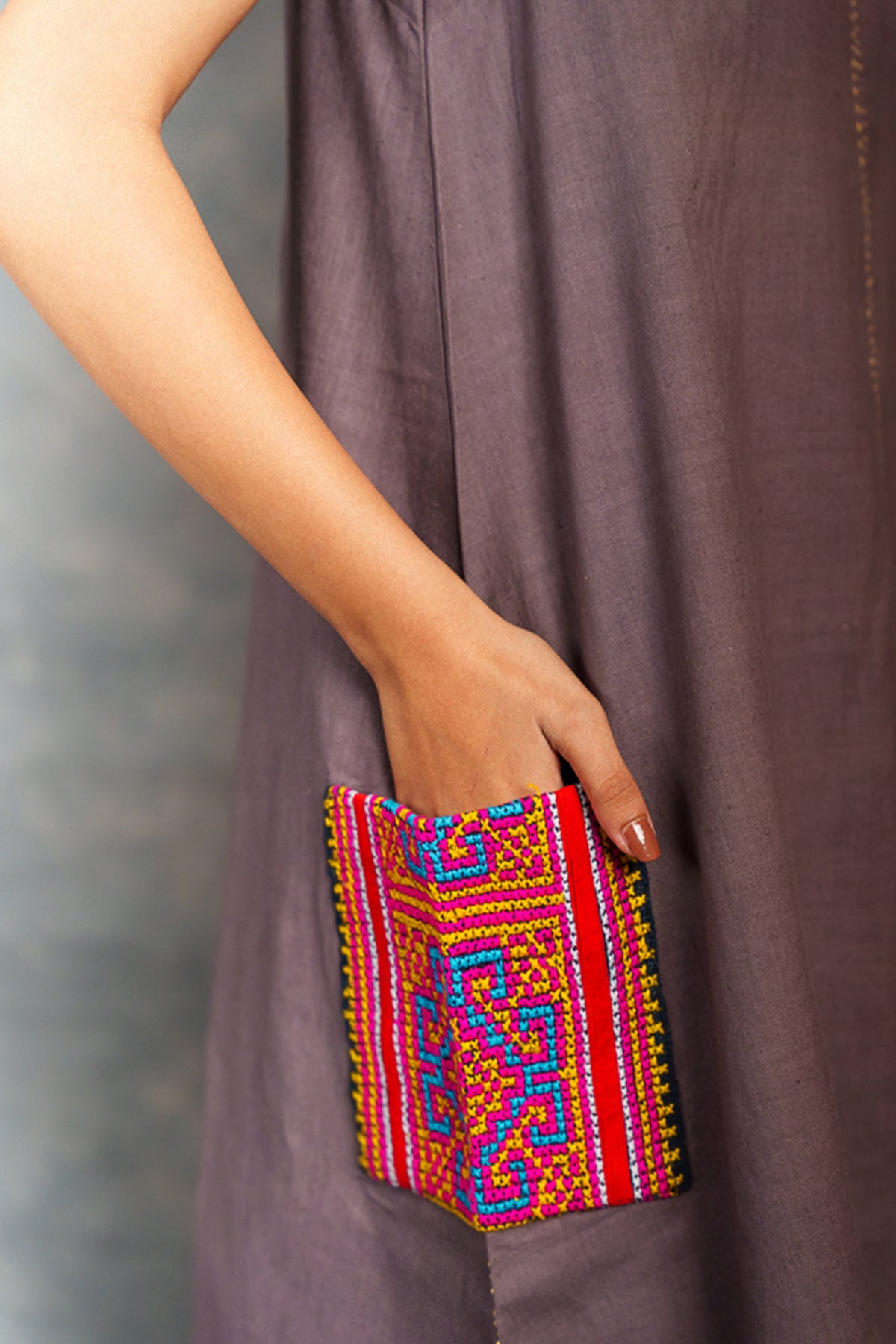 Dusty Purple Applique Work Dress