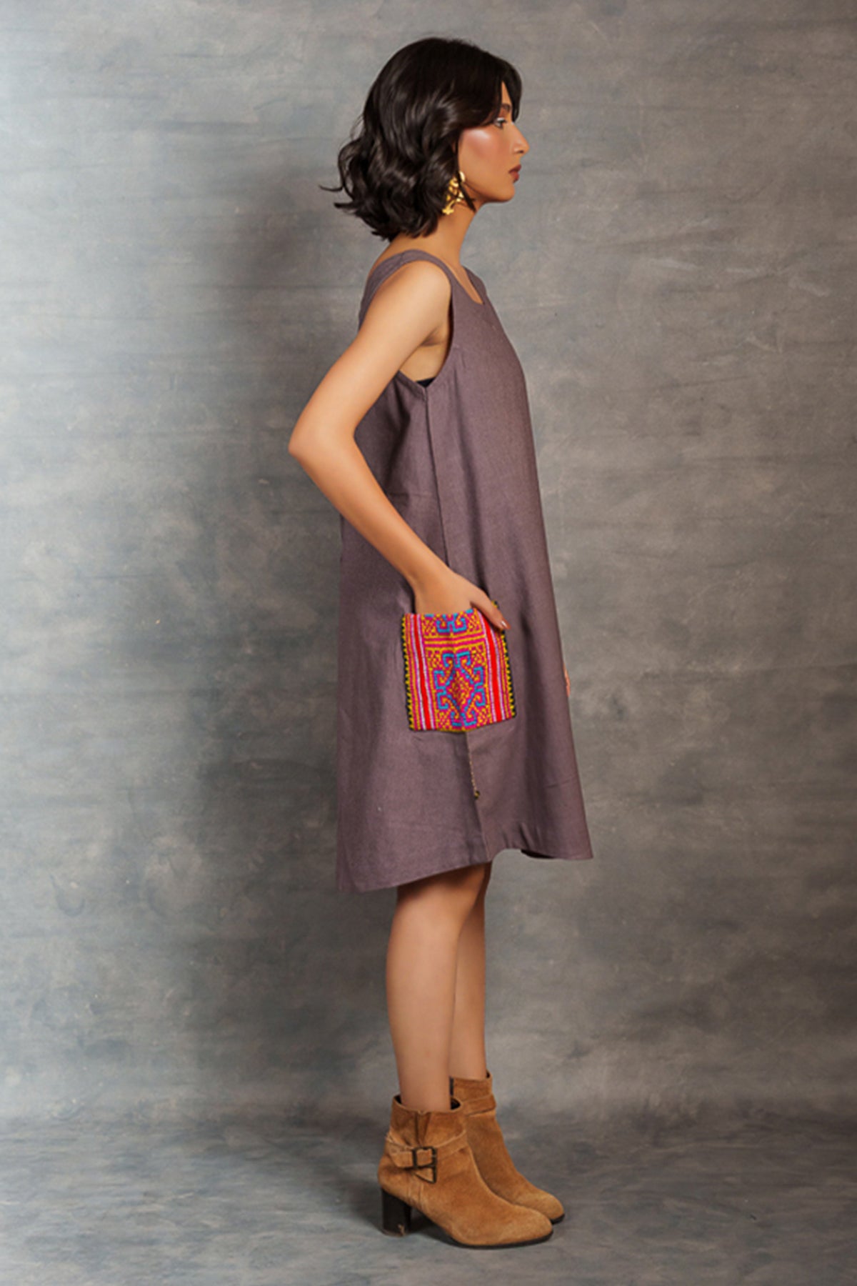 Dusty Purple Applique Work Dress