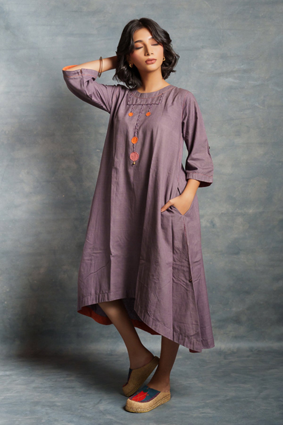 Dusty Purple Thread Work Dress