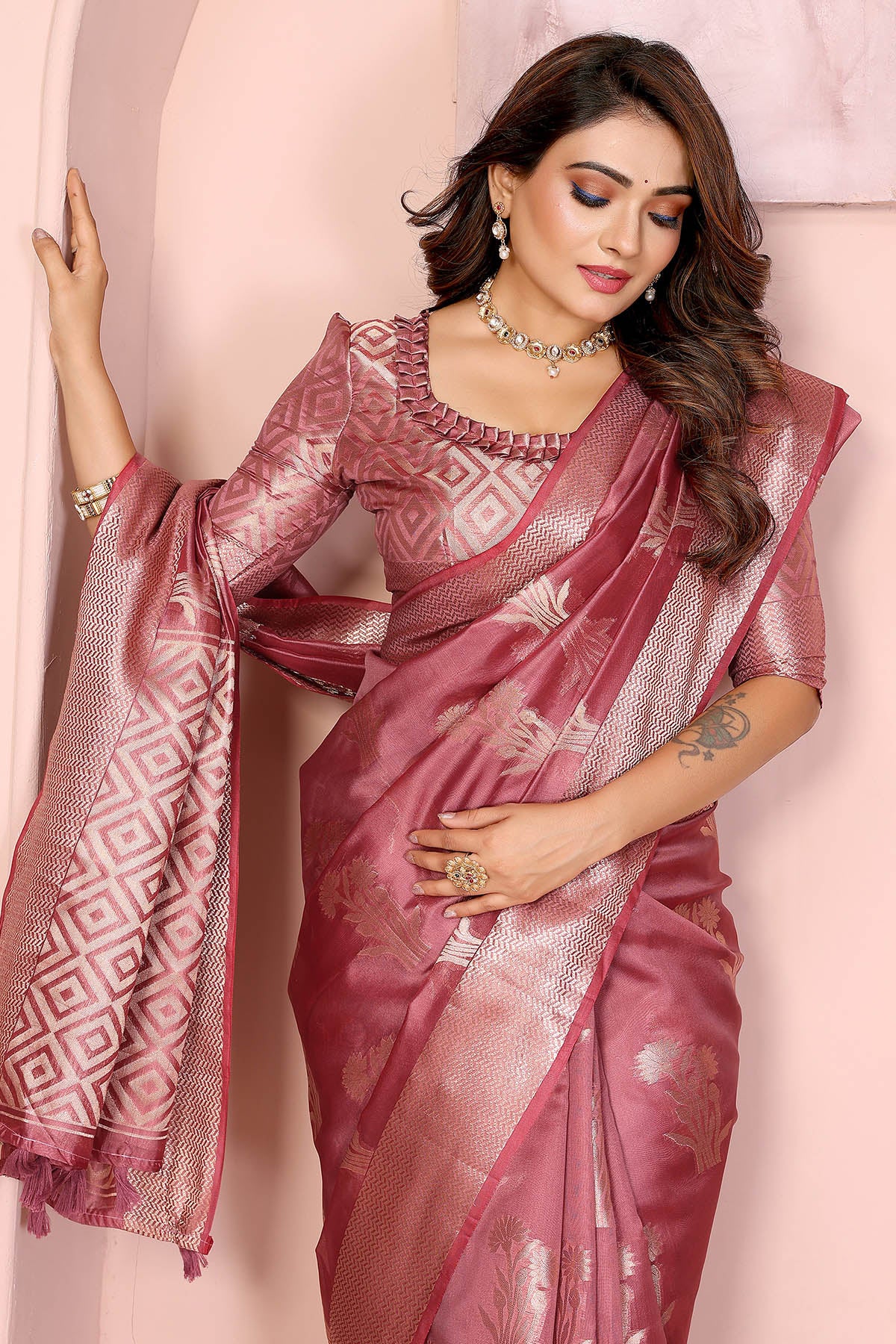 Dusty Rose Soft Organza Saree