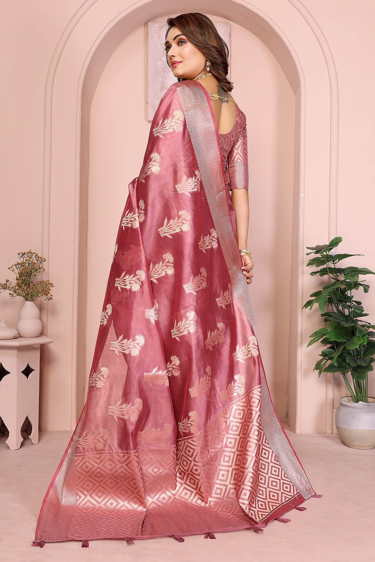 Dusty Rose Soft Organza Saree