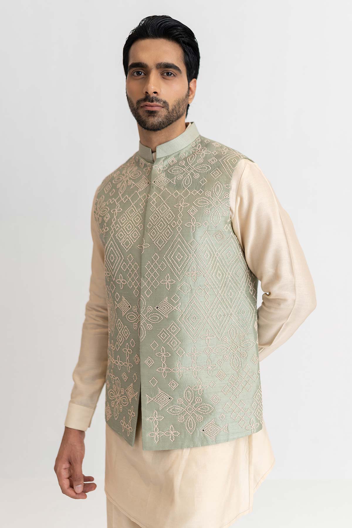 Dusty Sage Raw Silk Bundi Set