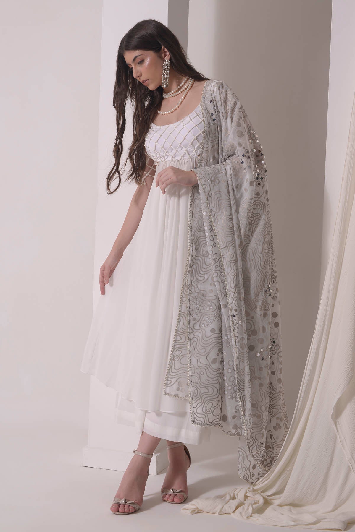 Ecru Embellished Pearl Kurta Set