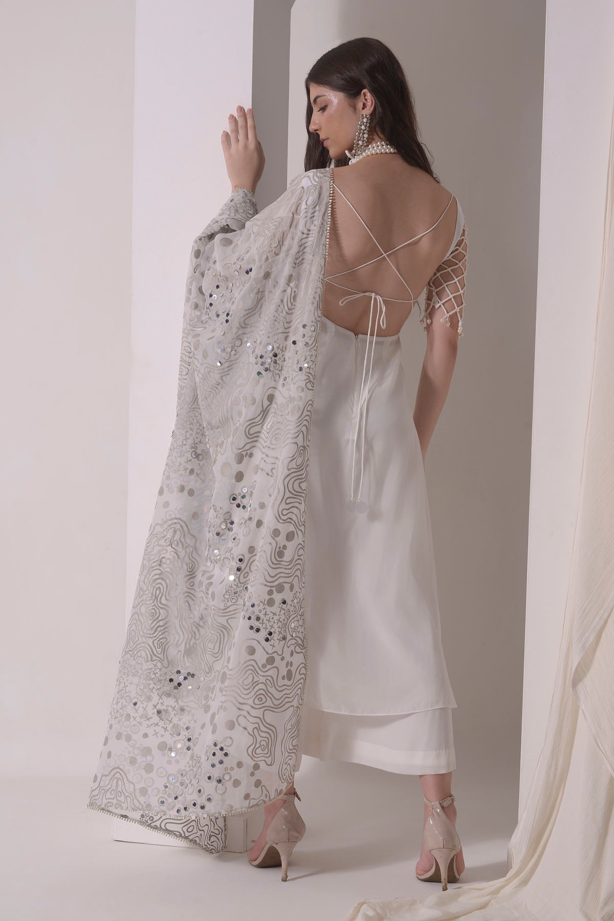 Ecru Embellished Pearl Kurta Set