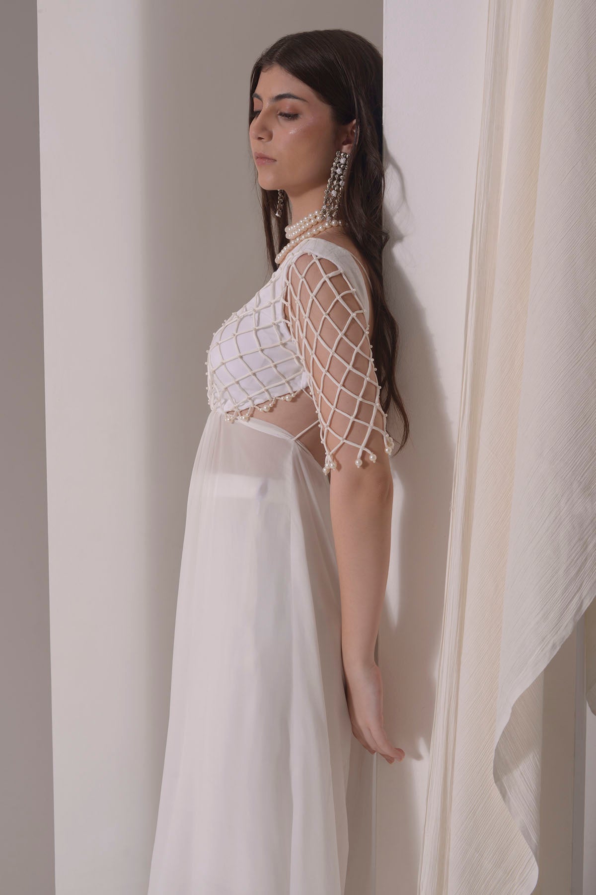 Ecru Embellished Pearl Kurta Set