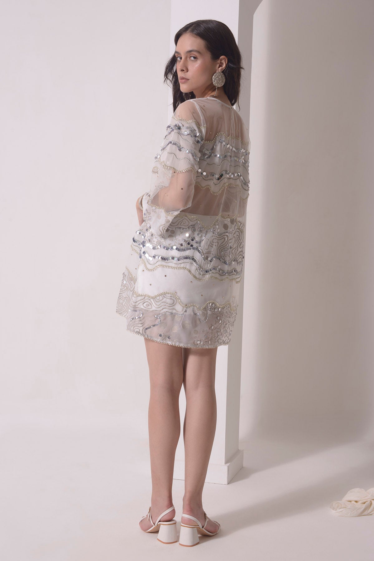 Ecru Patchwork Embroidered Mini Dress