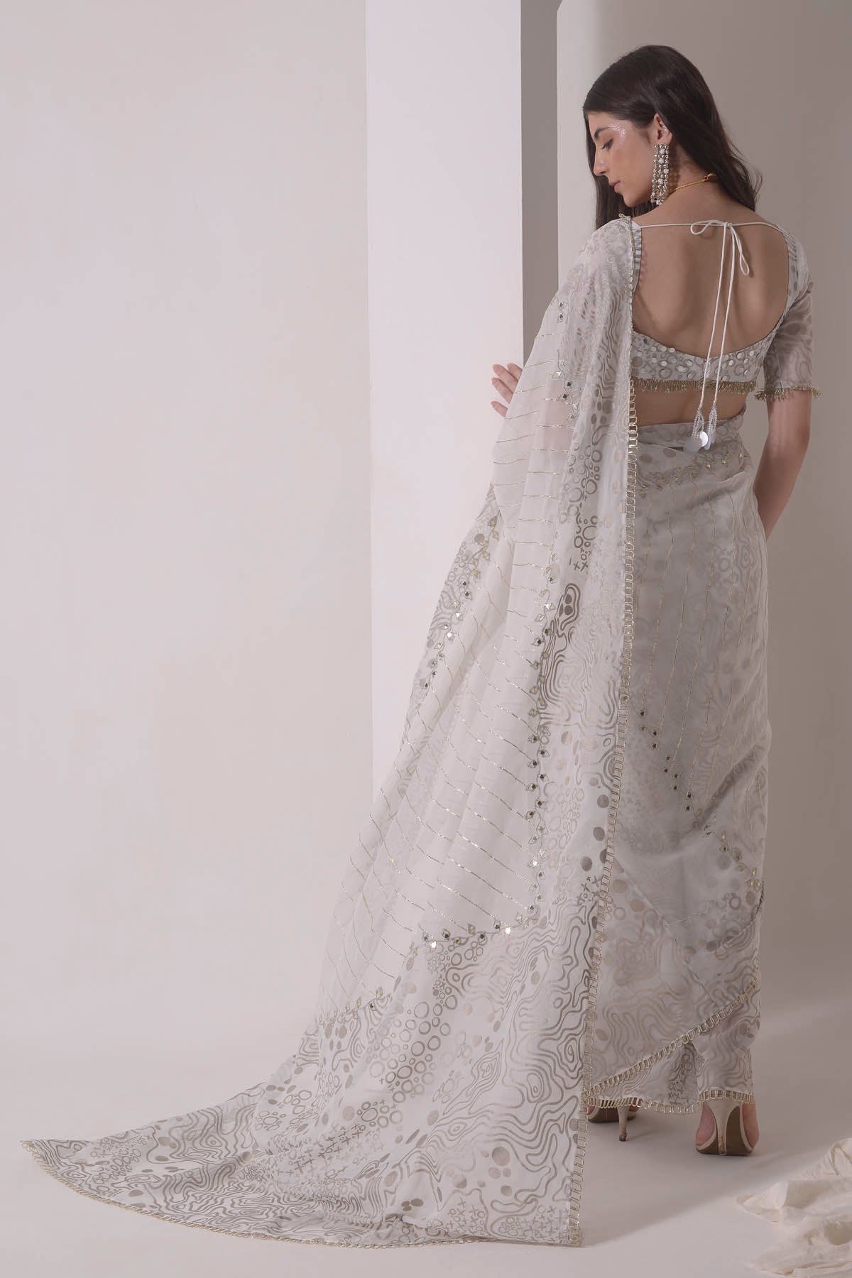 Ecru Patchwork Embroidered Saree Set