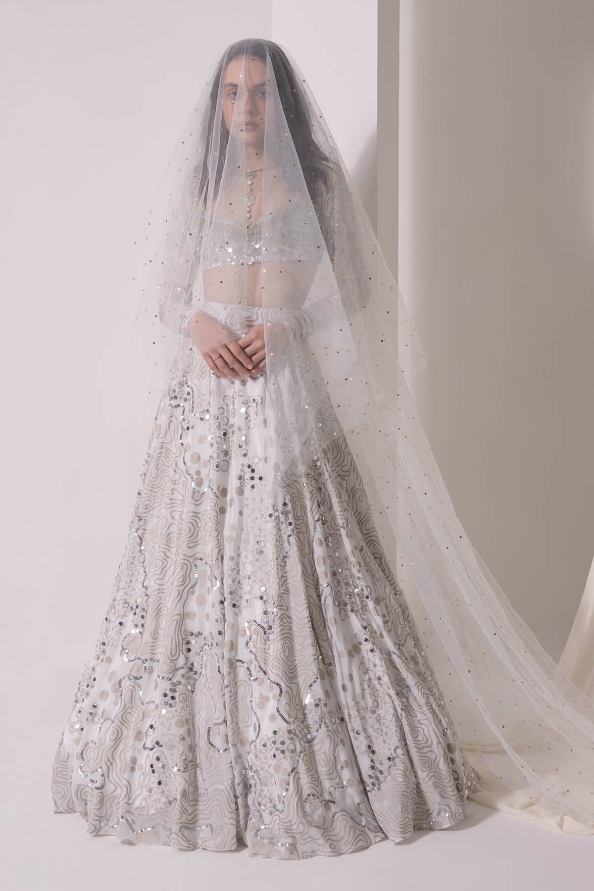 Ecru Sequins Embroidered Lehenga Set