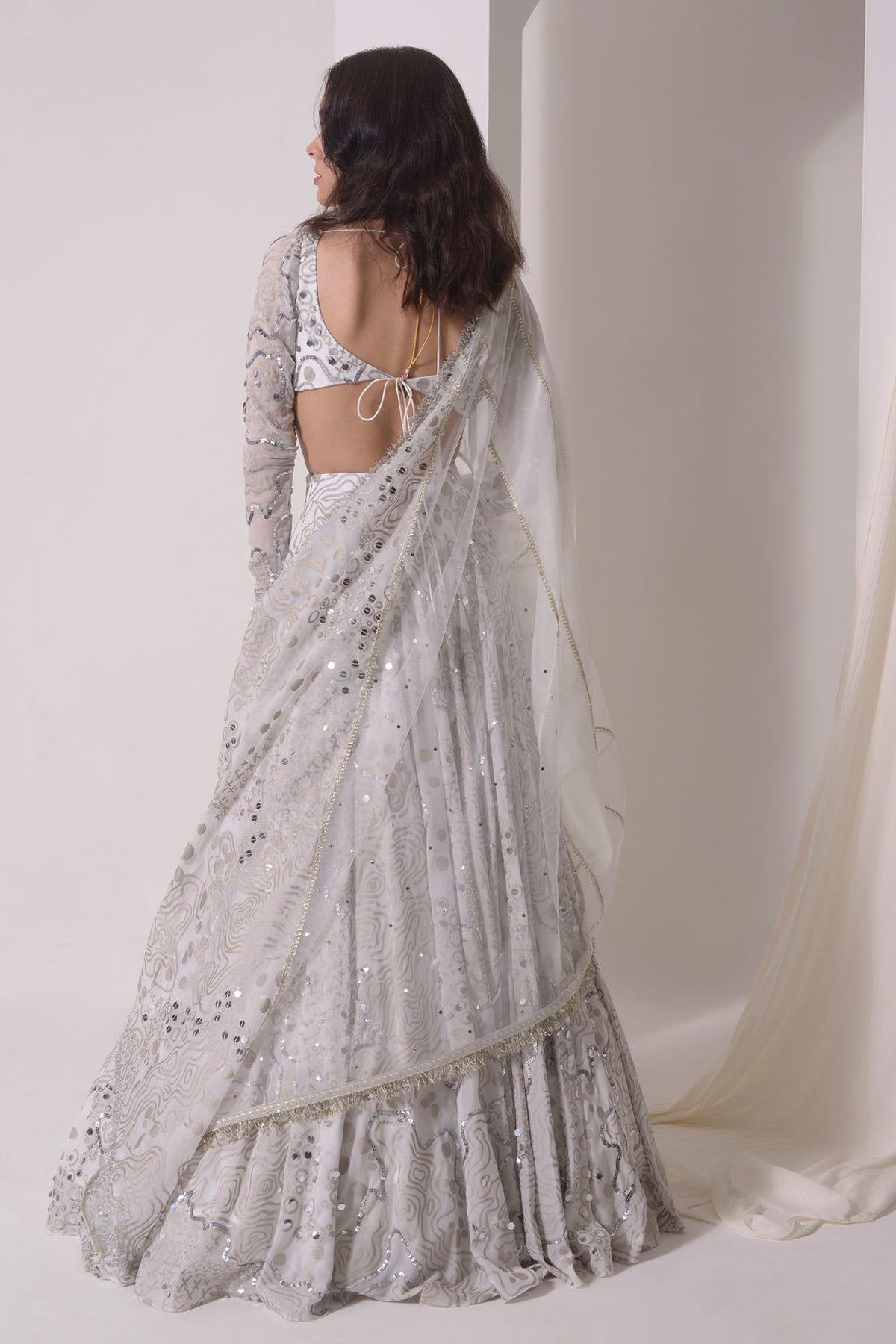 Ecru Sequins Embroidered Lehenga Set