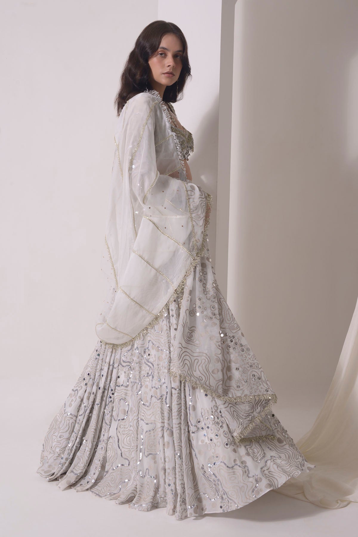 Ecru Sequins Embroidered Lehenga Set