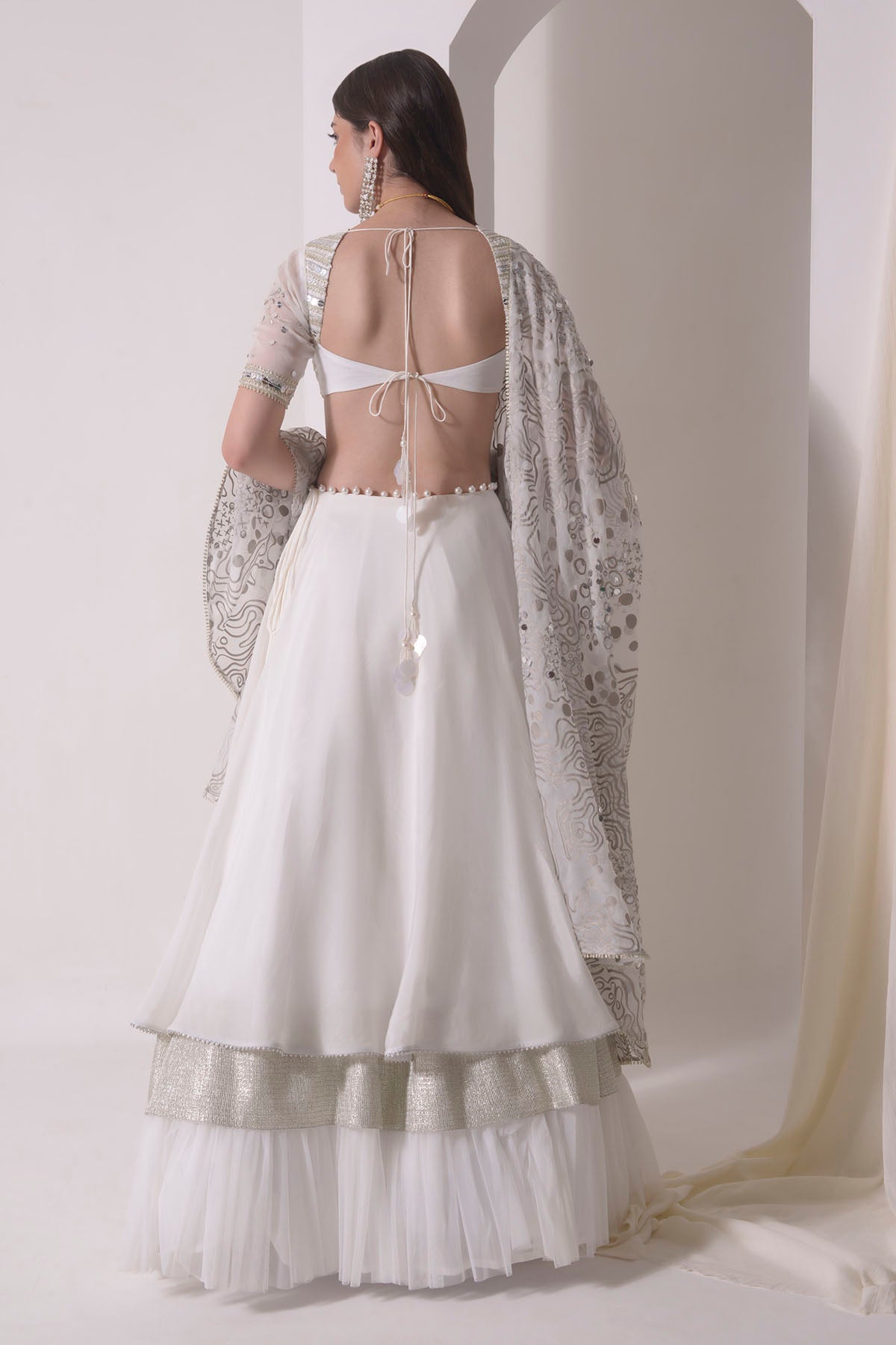 Ecru Tiered Embroidered Lehenga Set