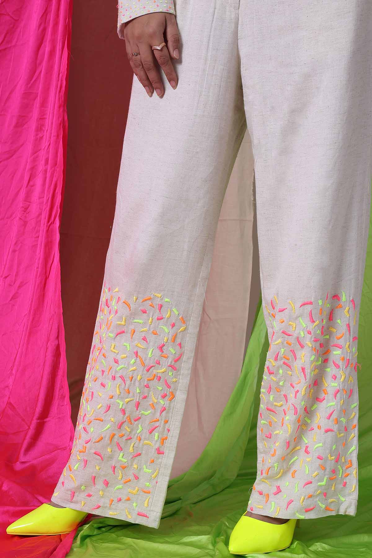 Ecru Crop Jacket & Stripes Pants