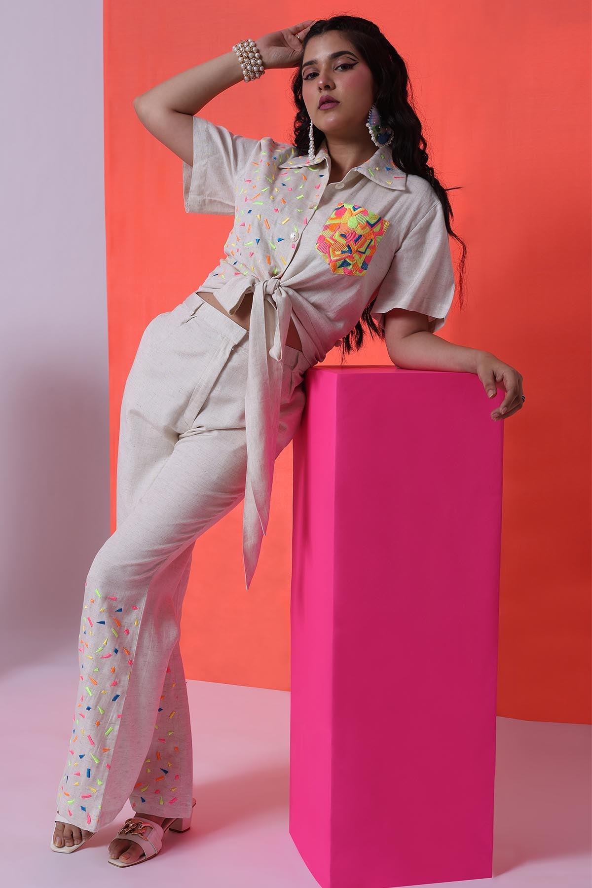 Ecru Embellished Shirt & Pants