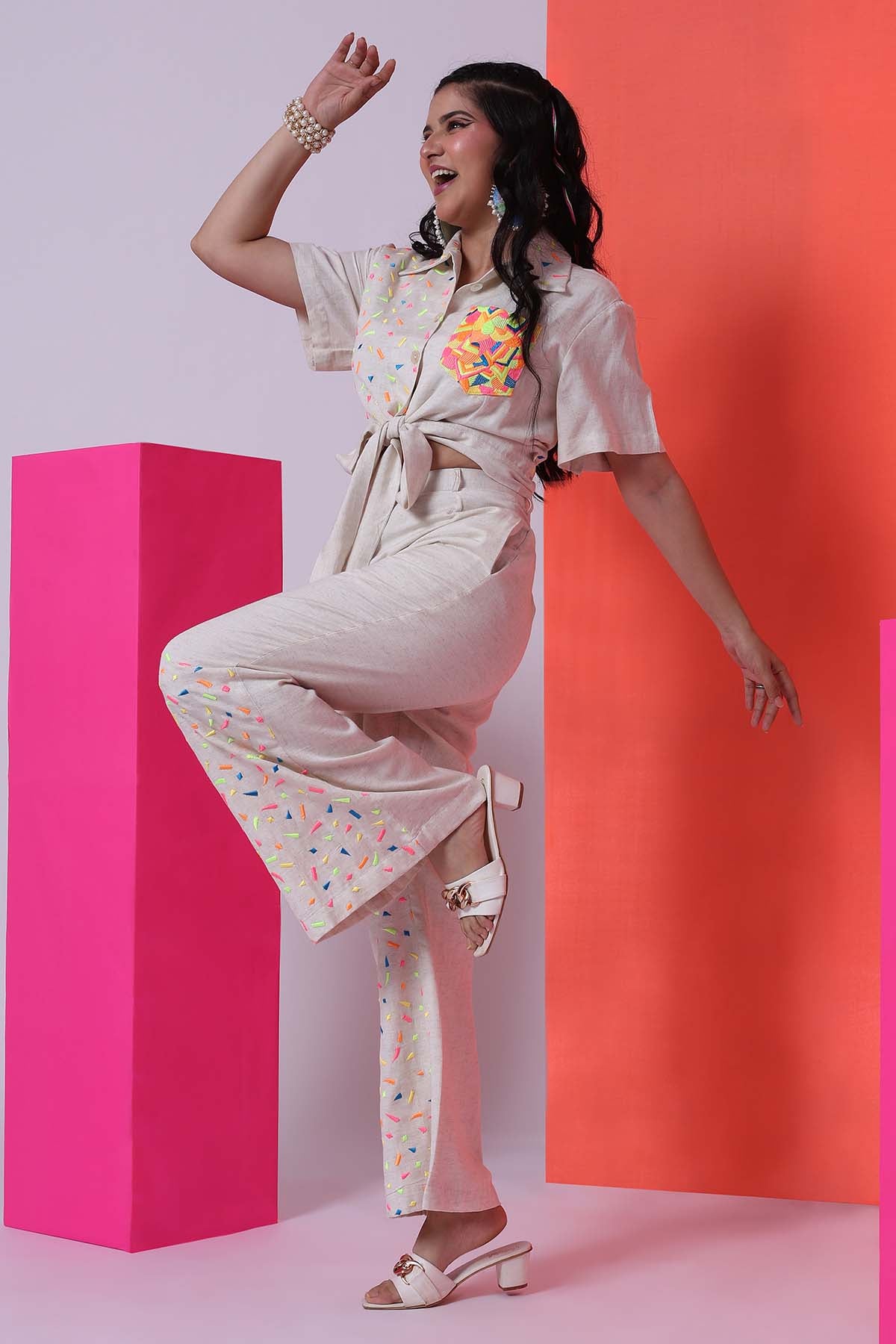 Ecru Embellished Shirt & Pants