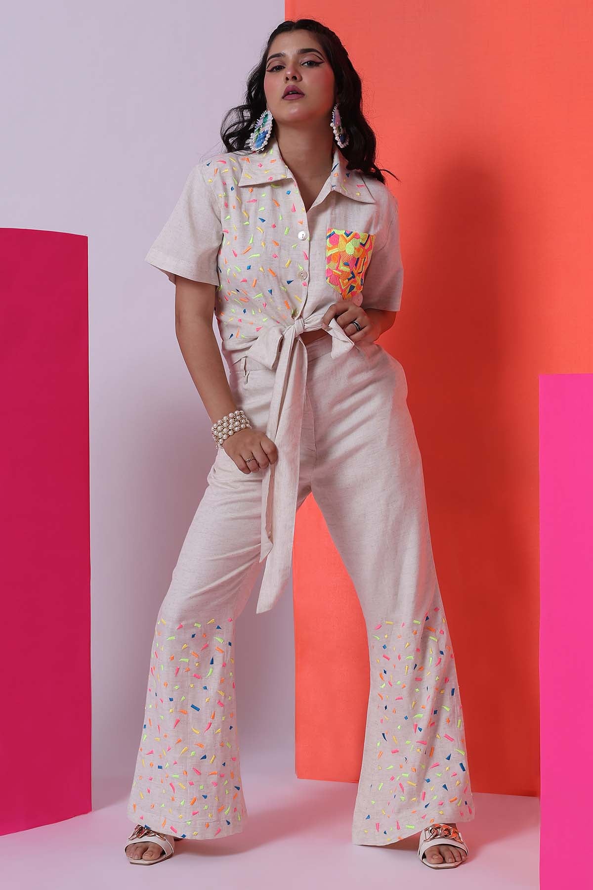 Ecru Embellished Shirt & Pants