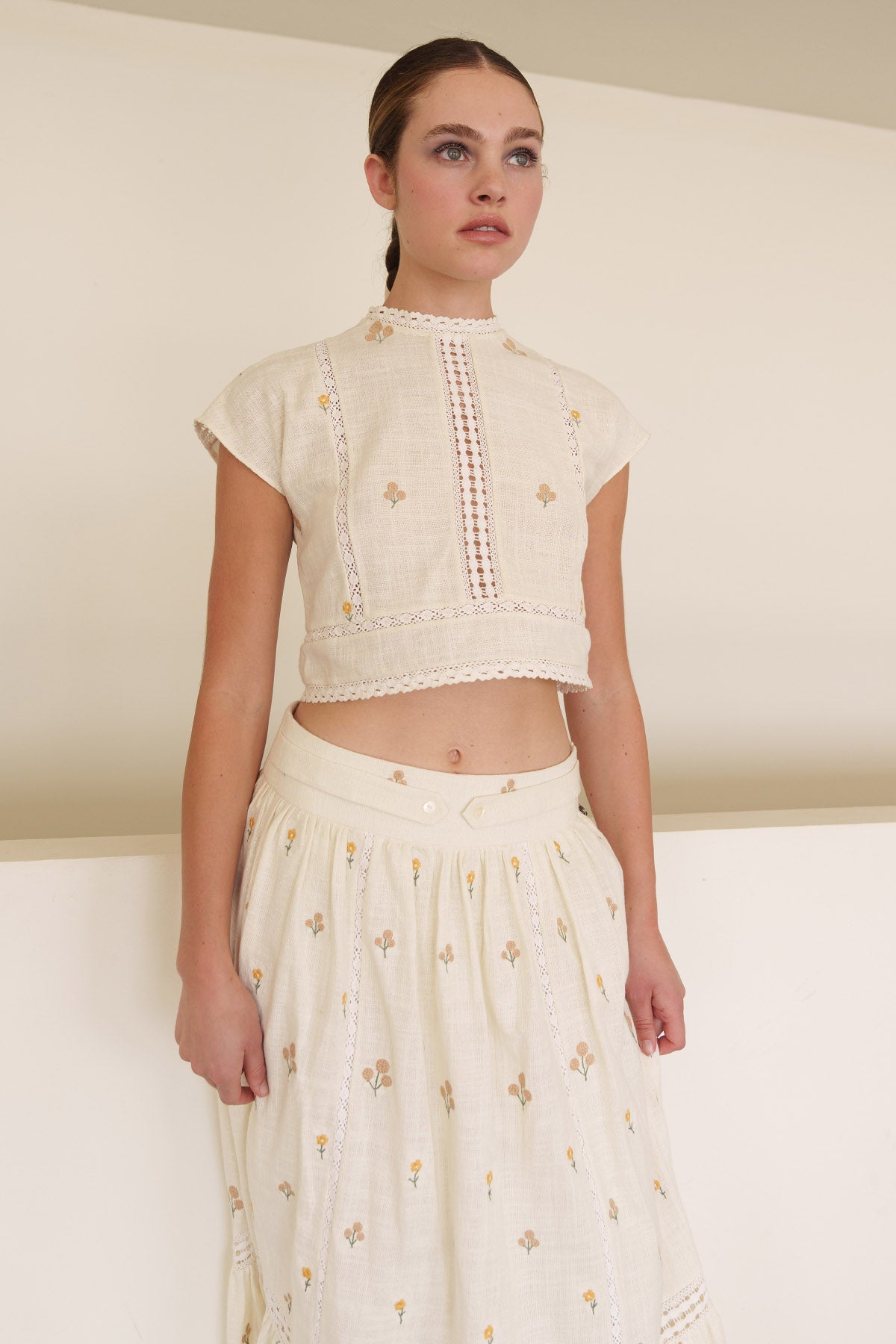 Ecru Embroidered Co-ord Set