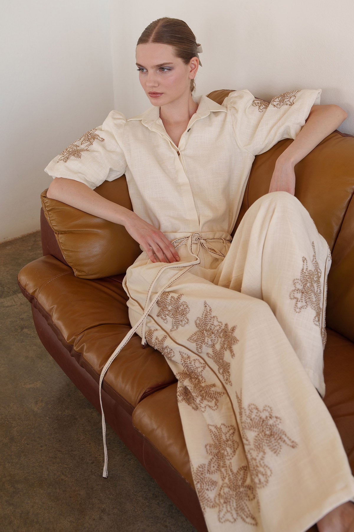 Ecru Embroidered Top & Pants