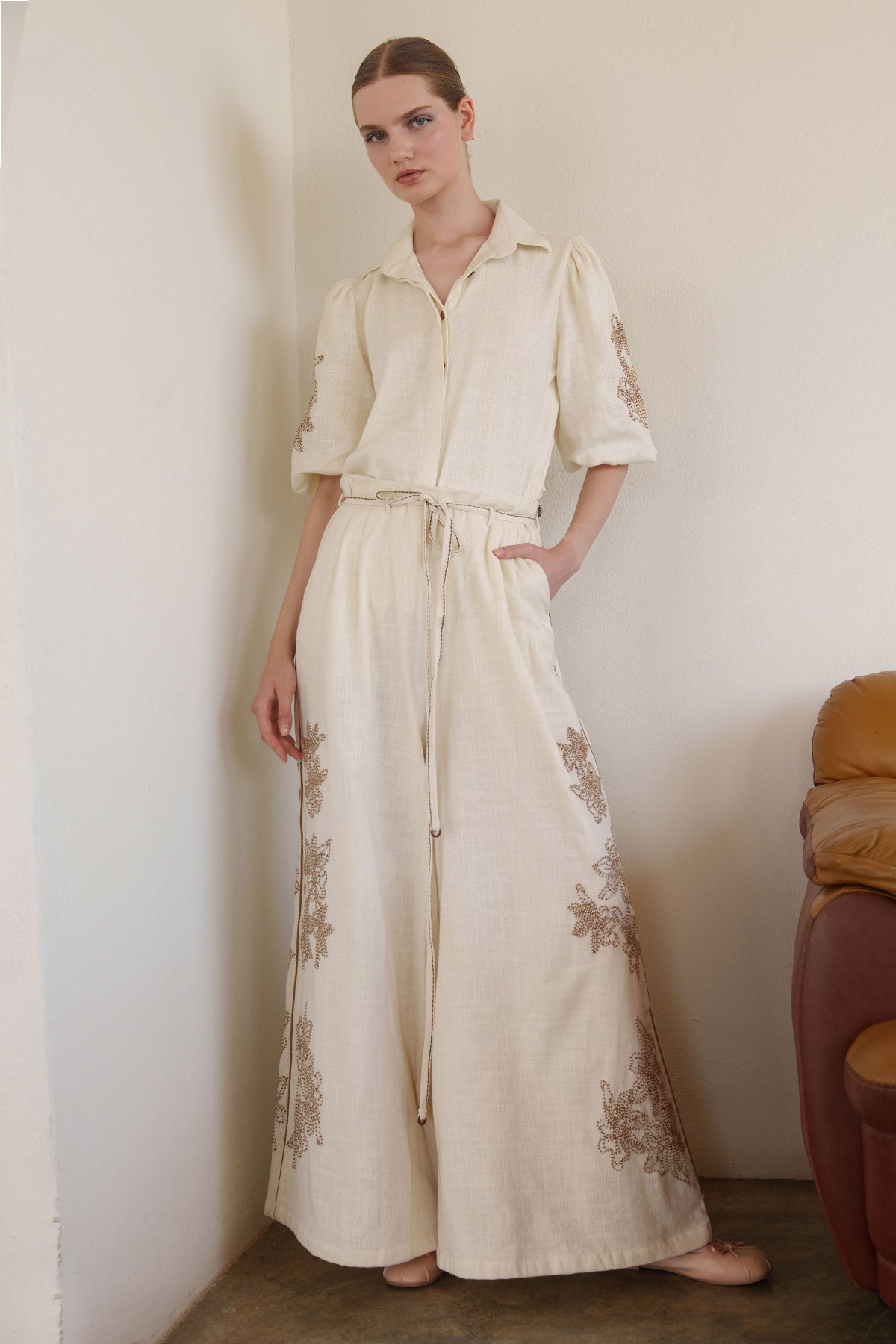 Ecru Embroidered Top & Pants