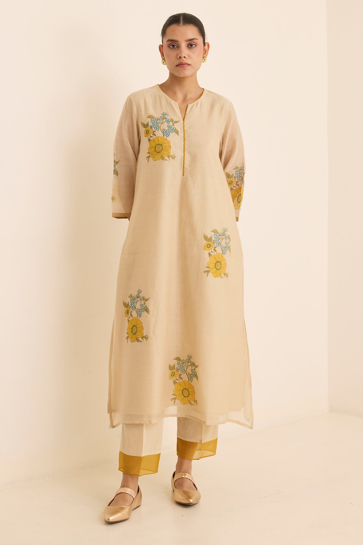 Ecru Handblock Print Kurta Set