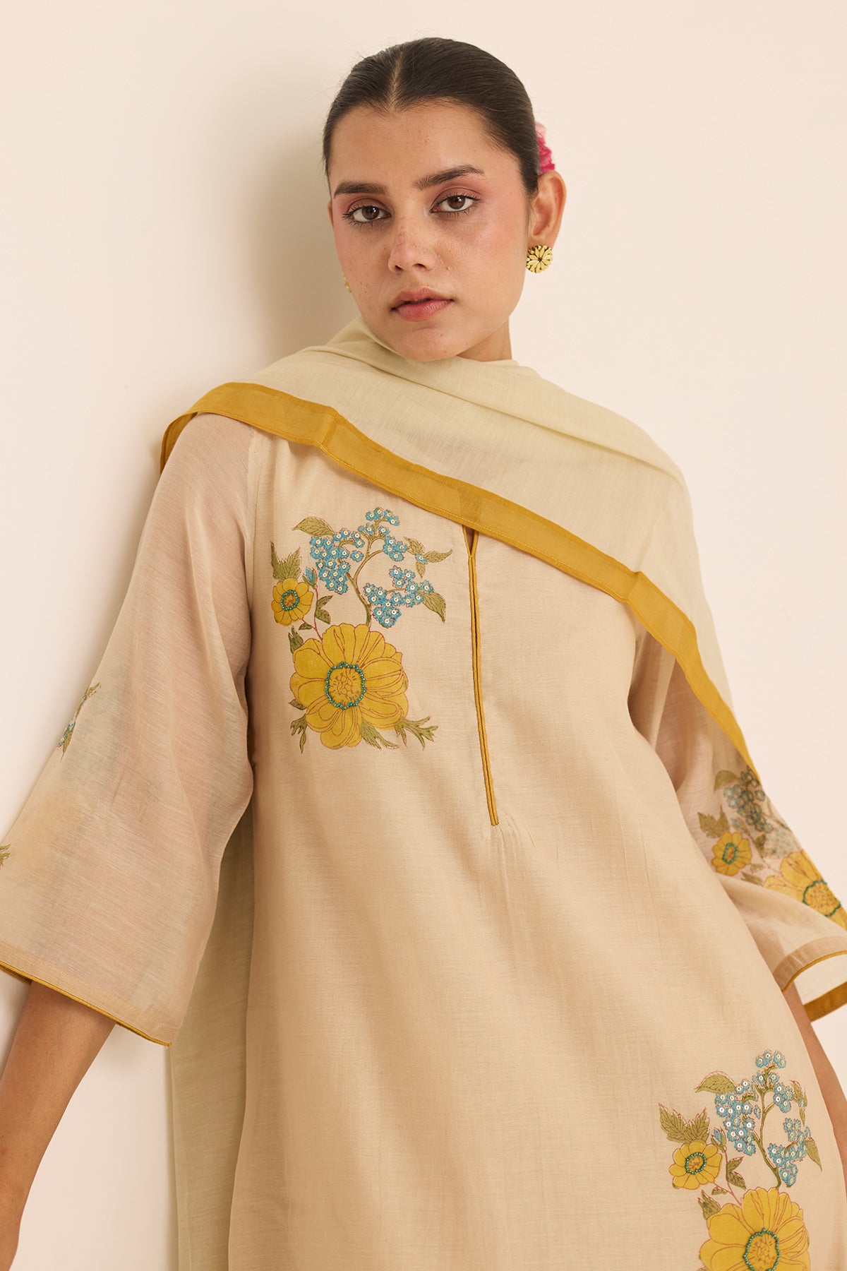 Ecru Handblock Print Kurta Set