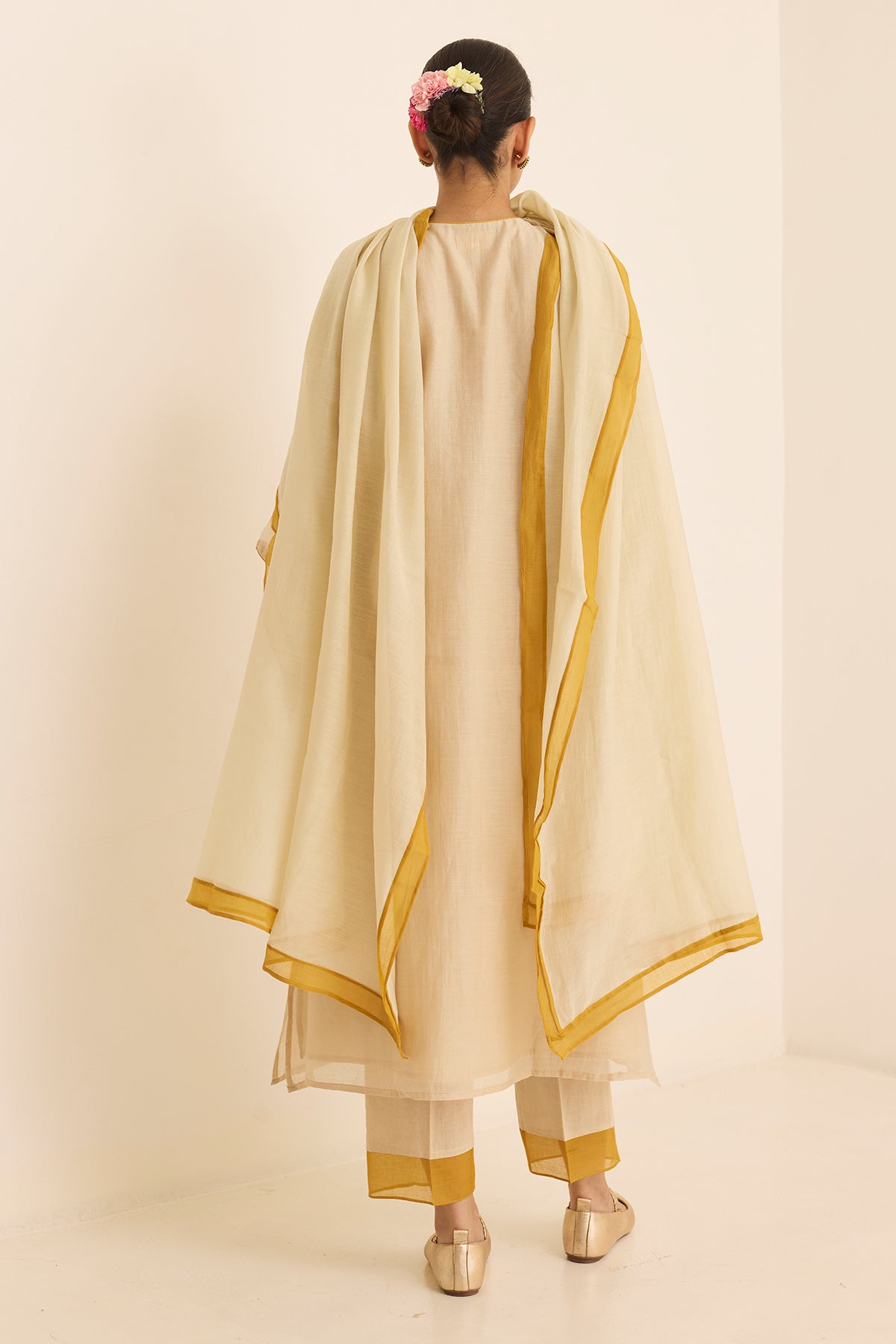 Ecru Handblock Print Kurta Set