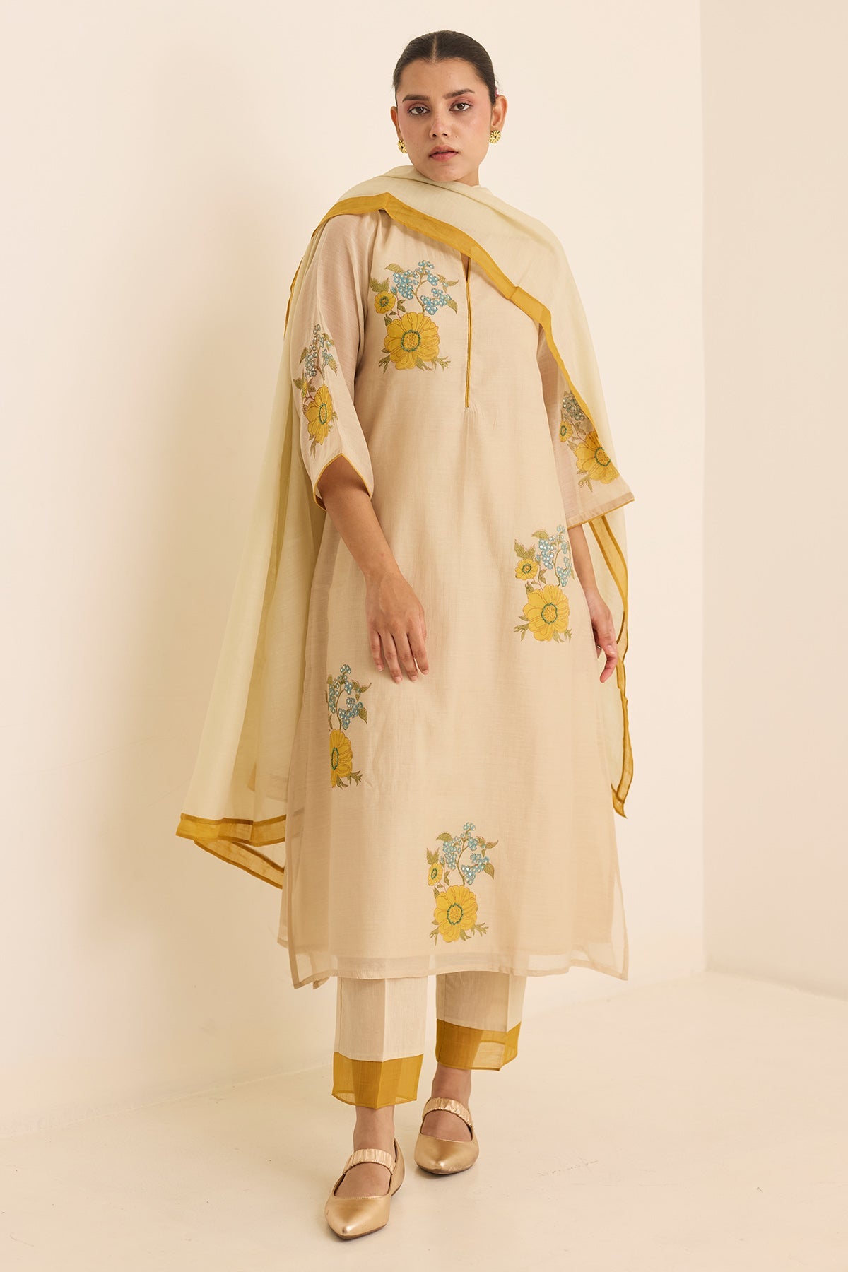 Buy Ecru Handblock Print Kurta Set by Juanita For women Online at Scrollnshops