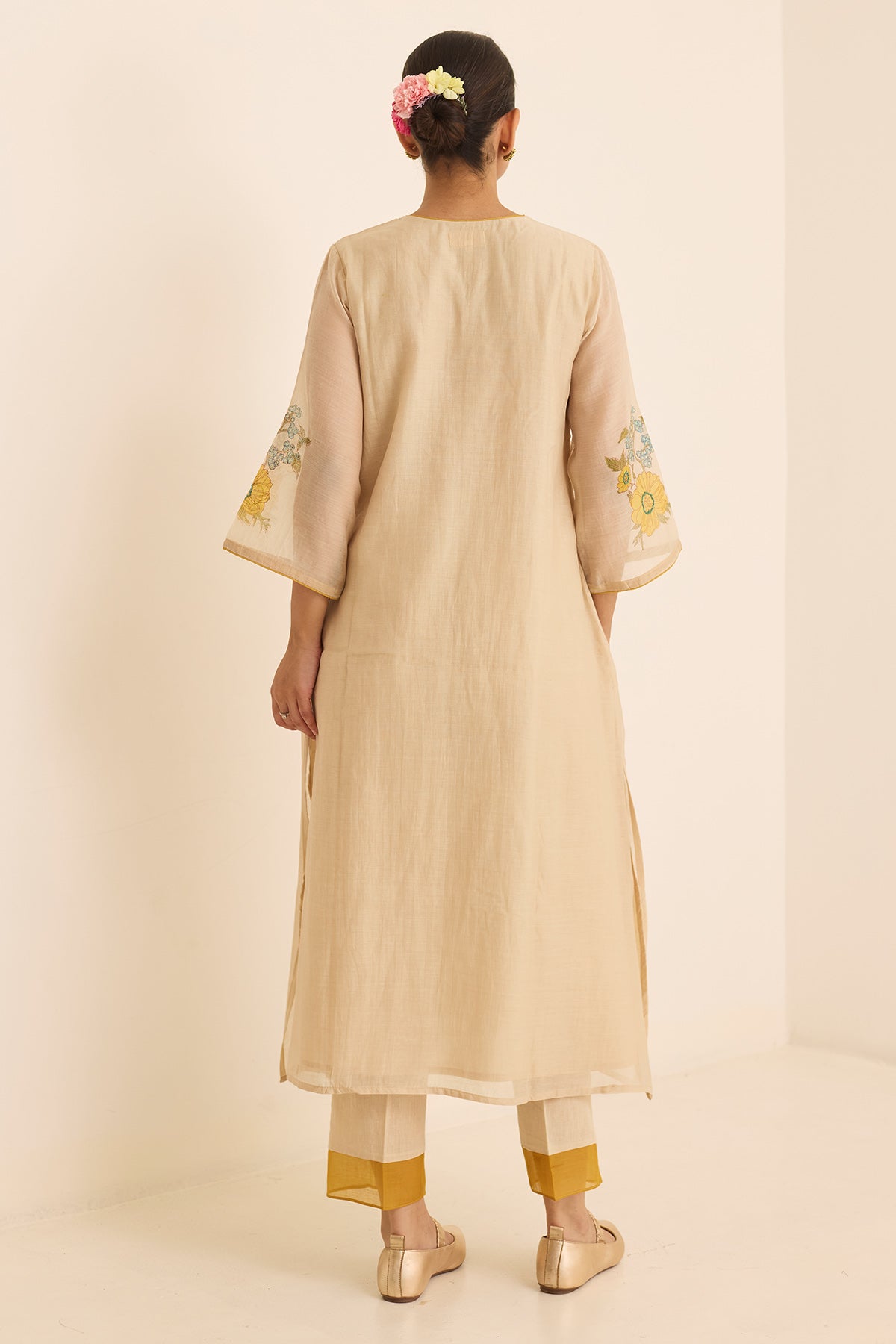 Ecru Handblock Print Kurta Set