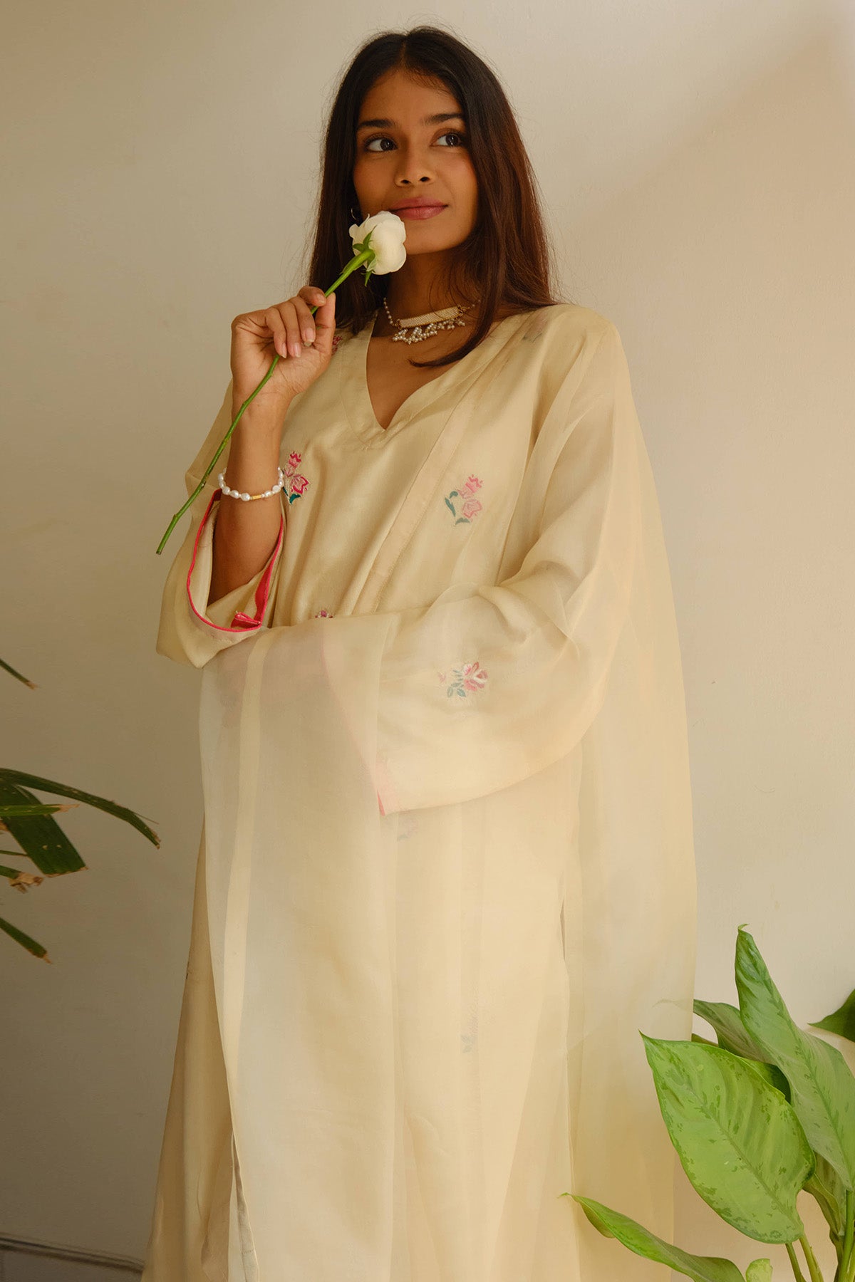 Ecru Resham & Zari Kurta Set