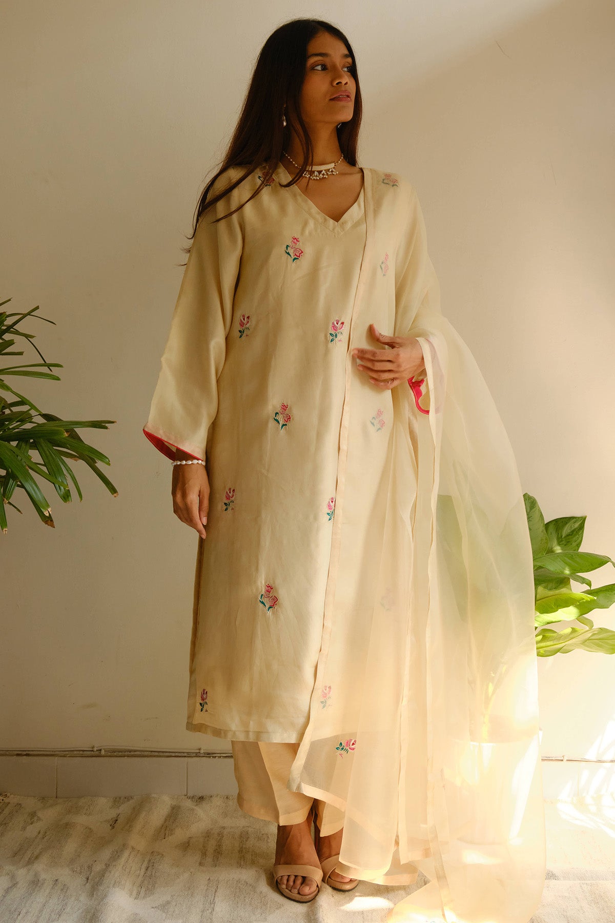 Ecru Resham & Zari Kurta Set
