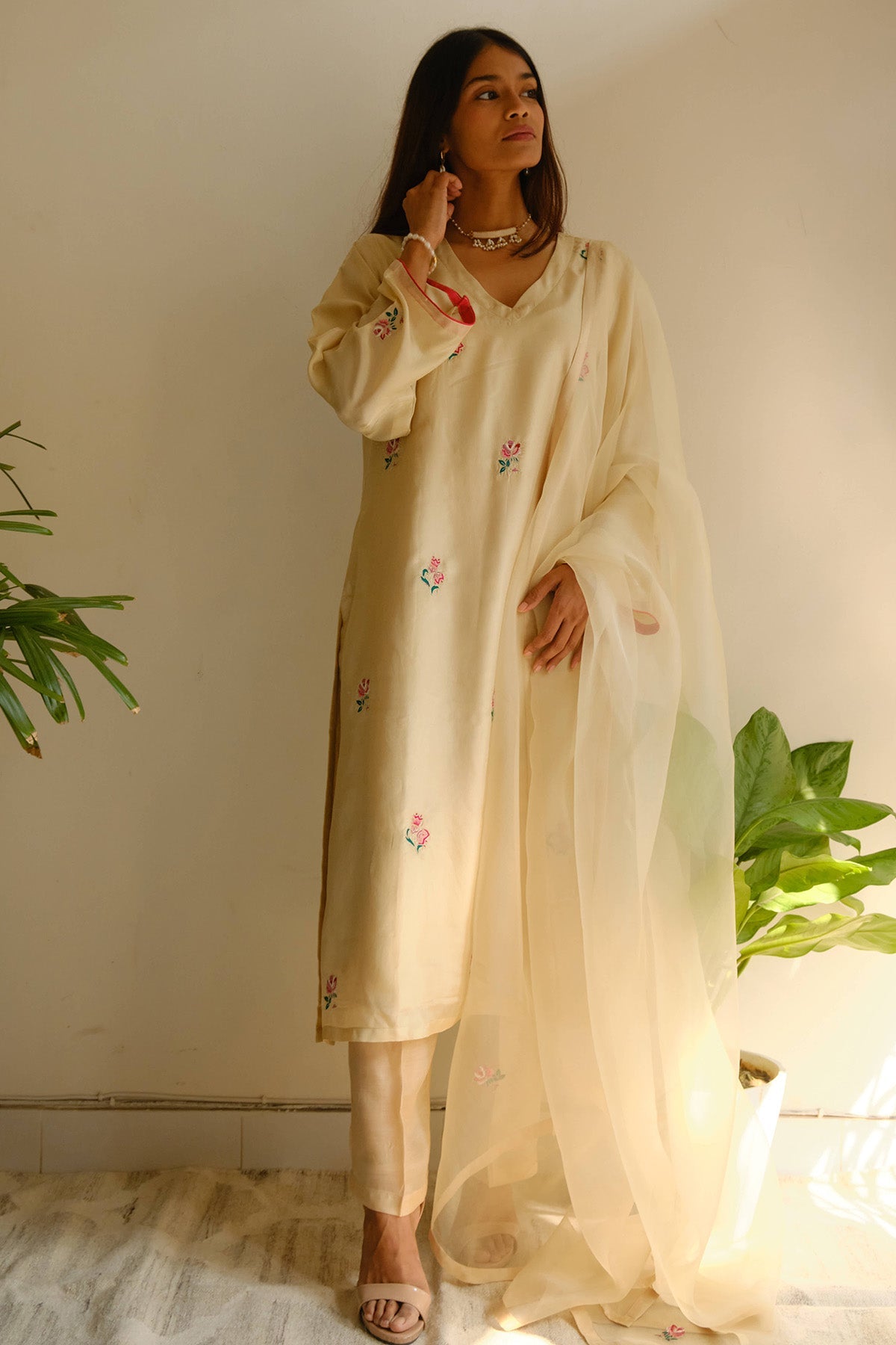 Buy Ecru Resham & Zari Kurta Set for women by Juanita by Shubhda online available at scrollnshops