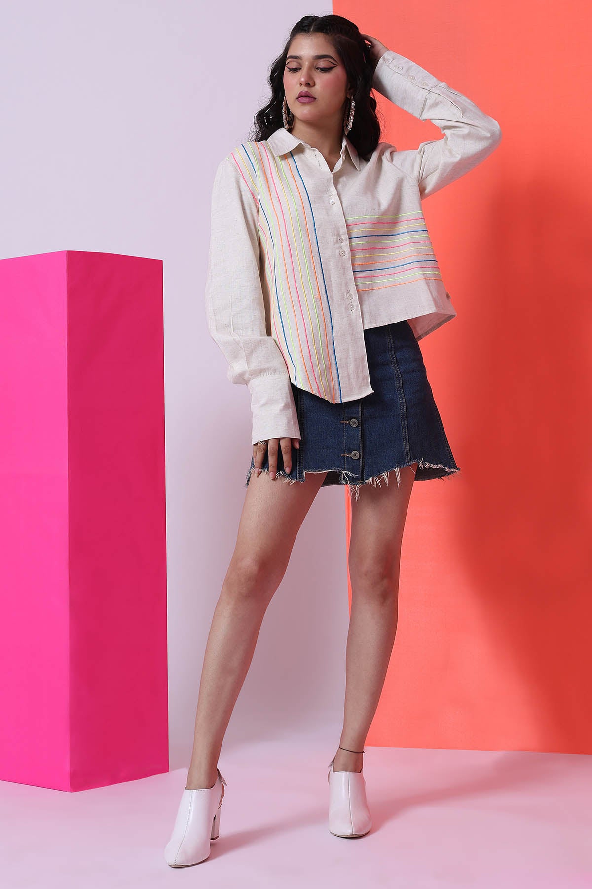 Ecru Viscose Asymmetrical Shirt