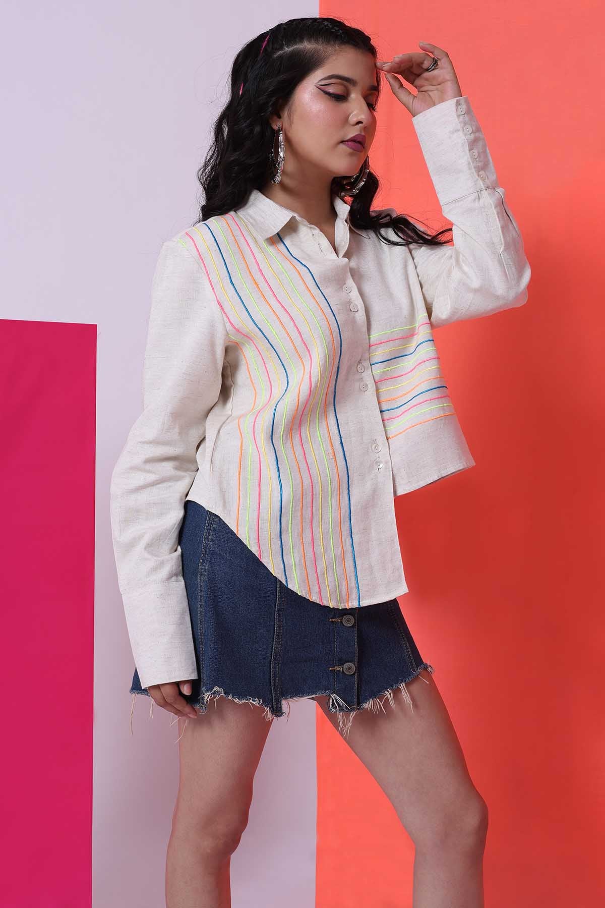 Ecru Viscose Asymmetrical Shirt